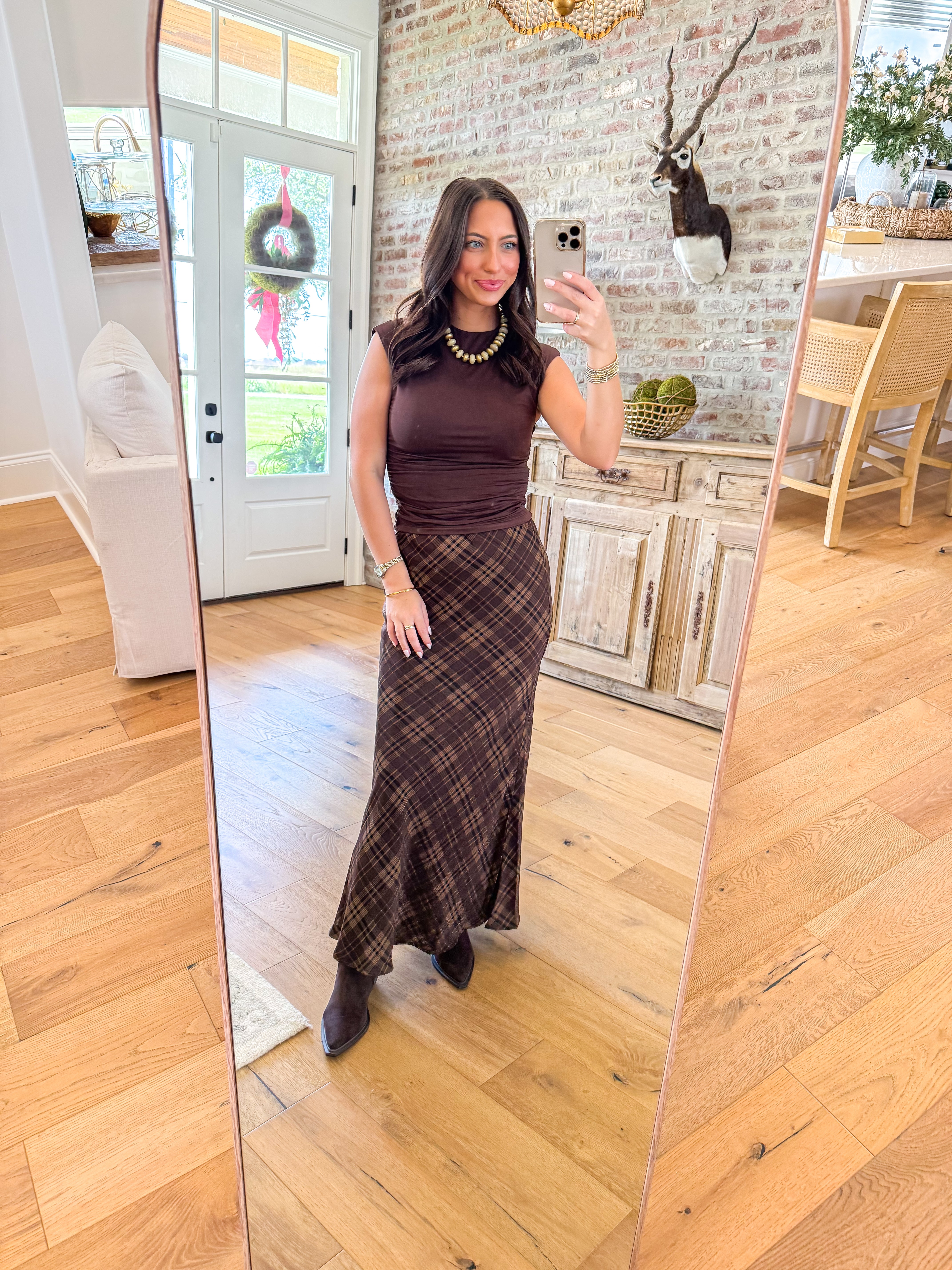 Cocoa Ruched Mock Neck Top