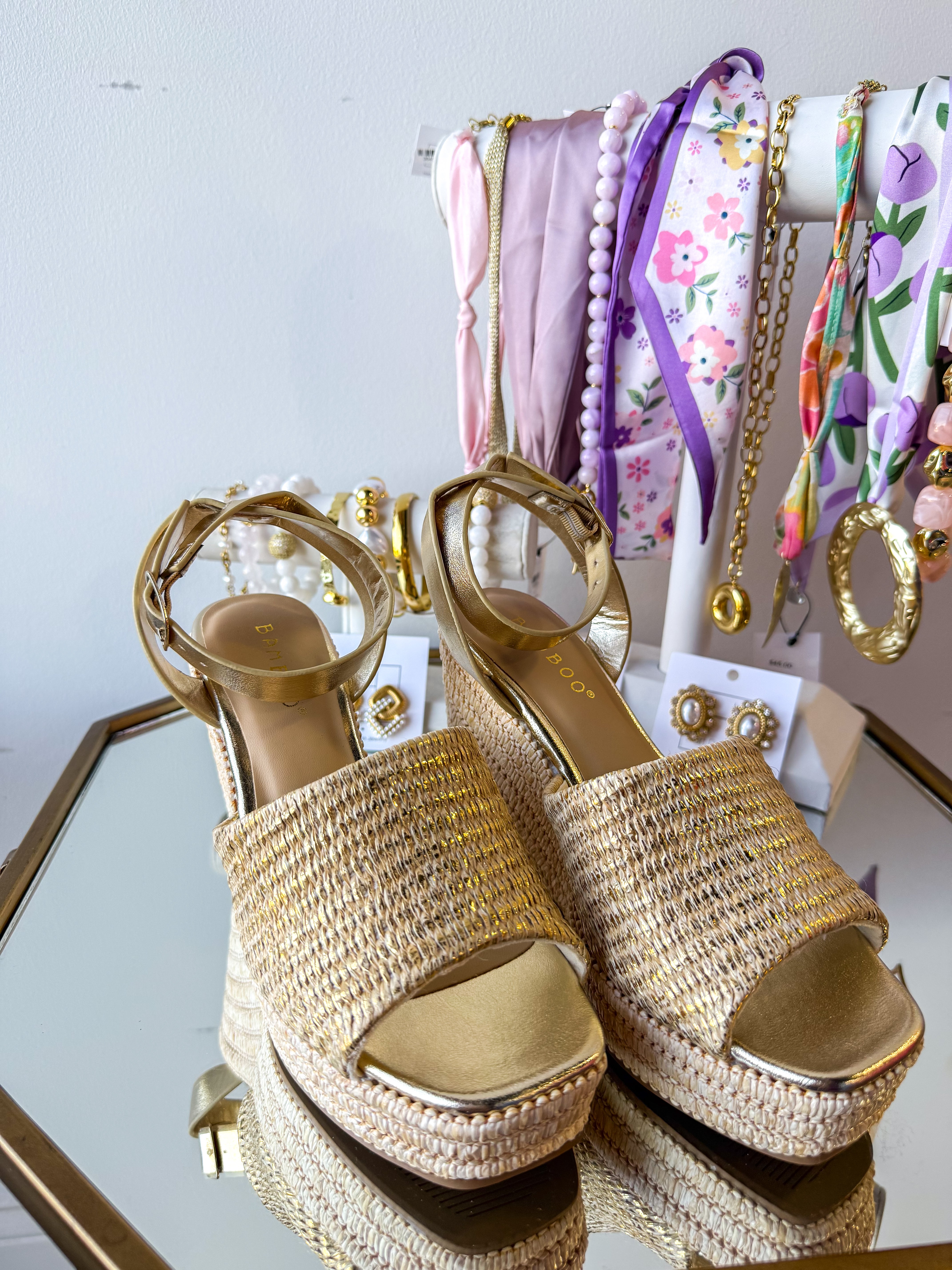 Blair Gold Raffia Wedge