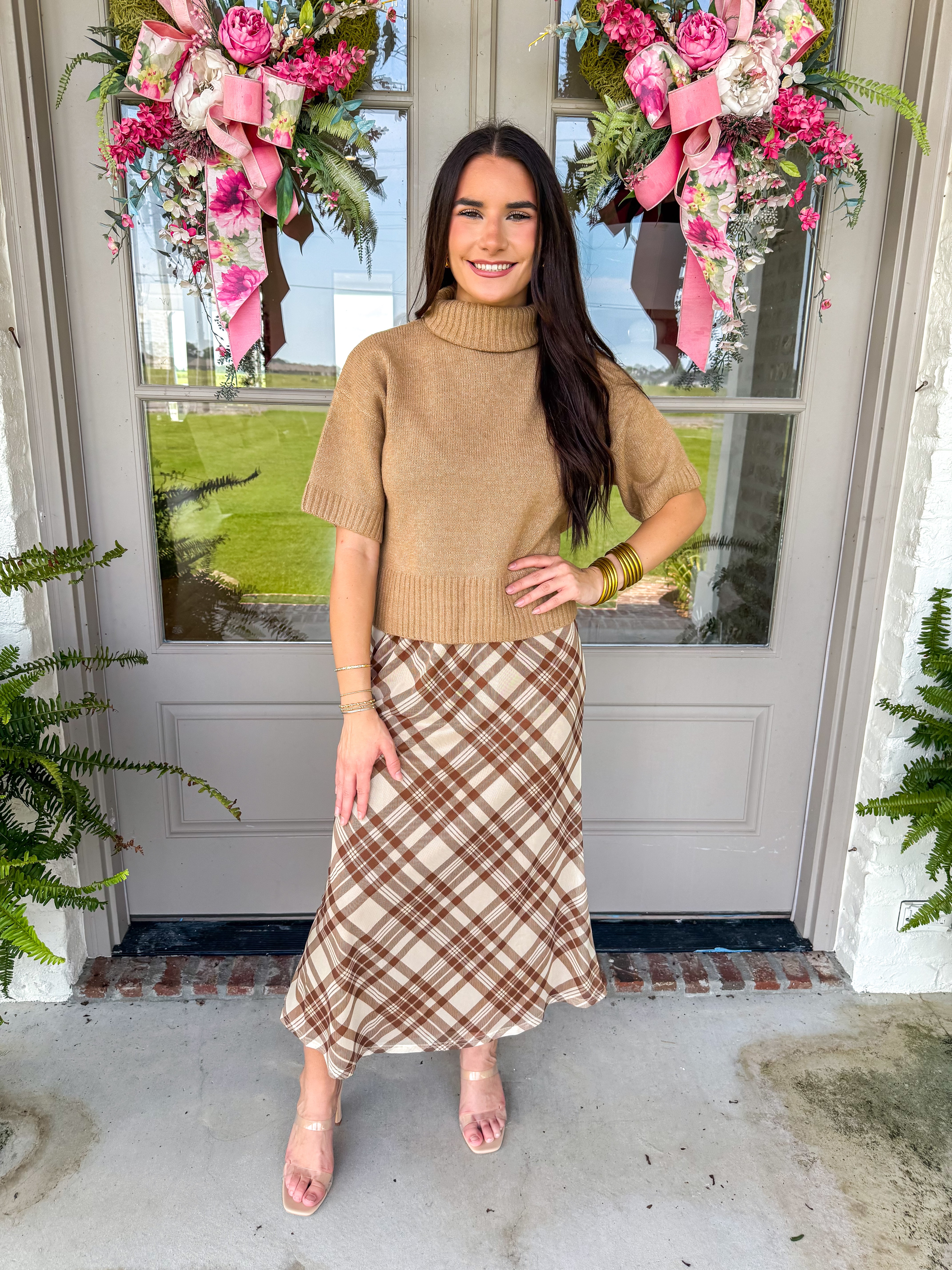 Diagonal Plaid Midi Skirt