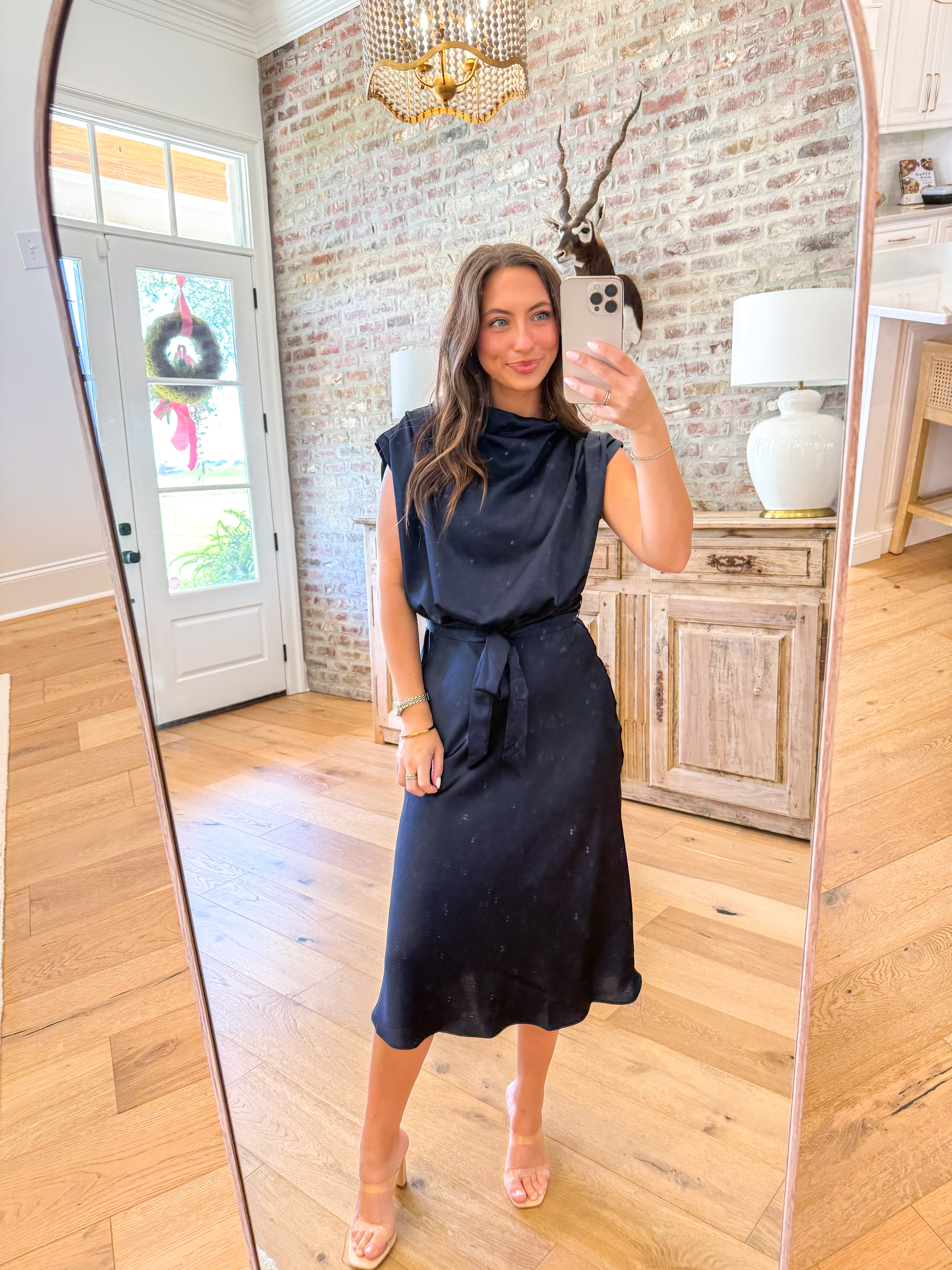 Celeste Navy Satin Midi