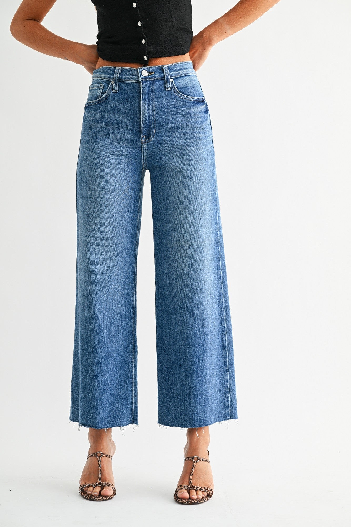 Medium Denim Scissor Cute Wide Leg Jeans