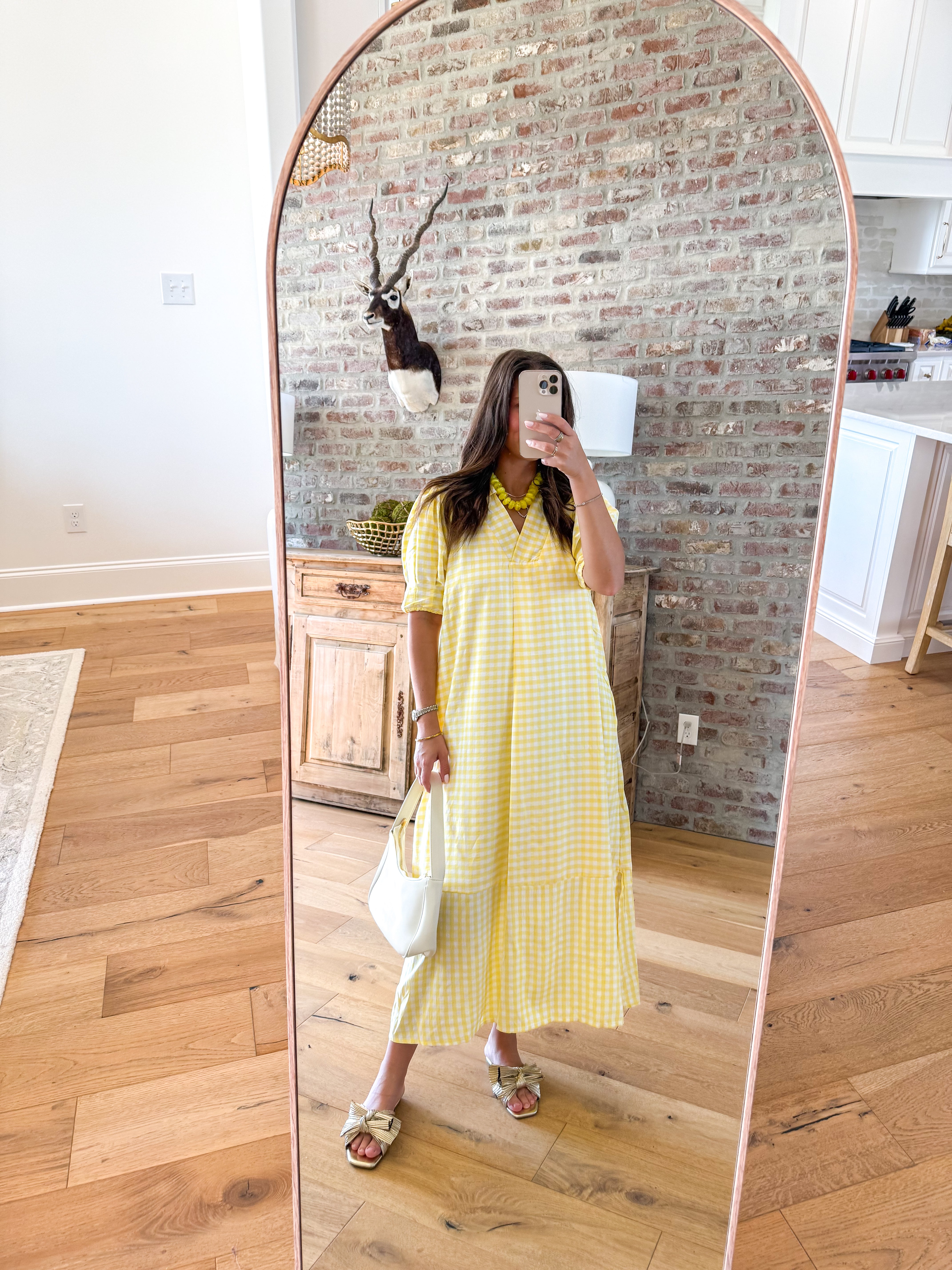 Lemon Gingham Midi Dress