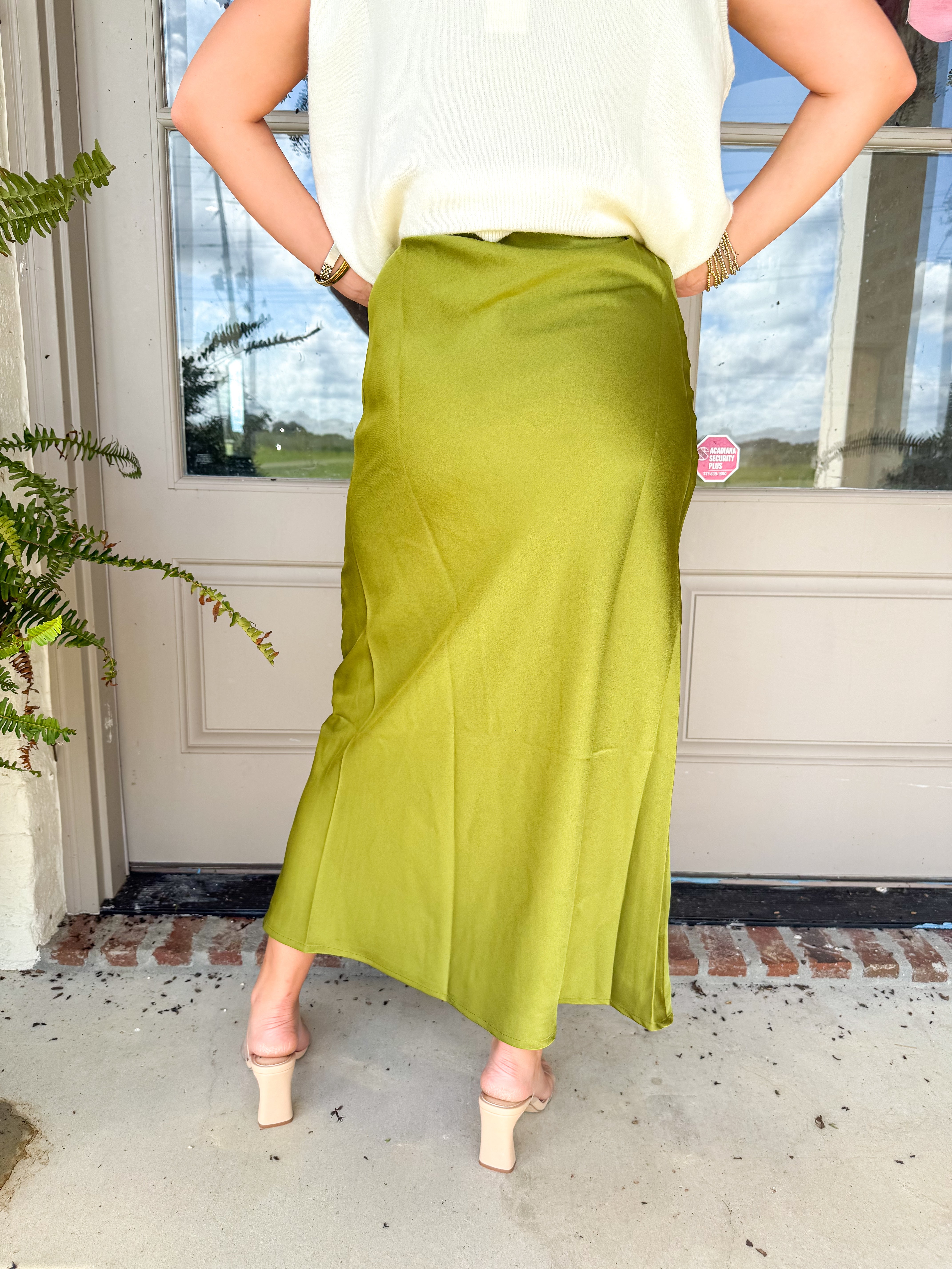 Satin Midi Skirt Olive