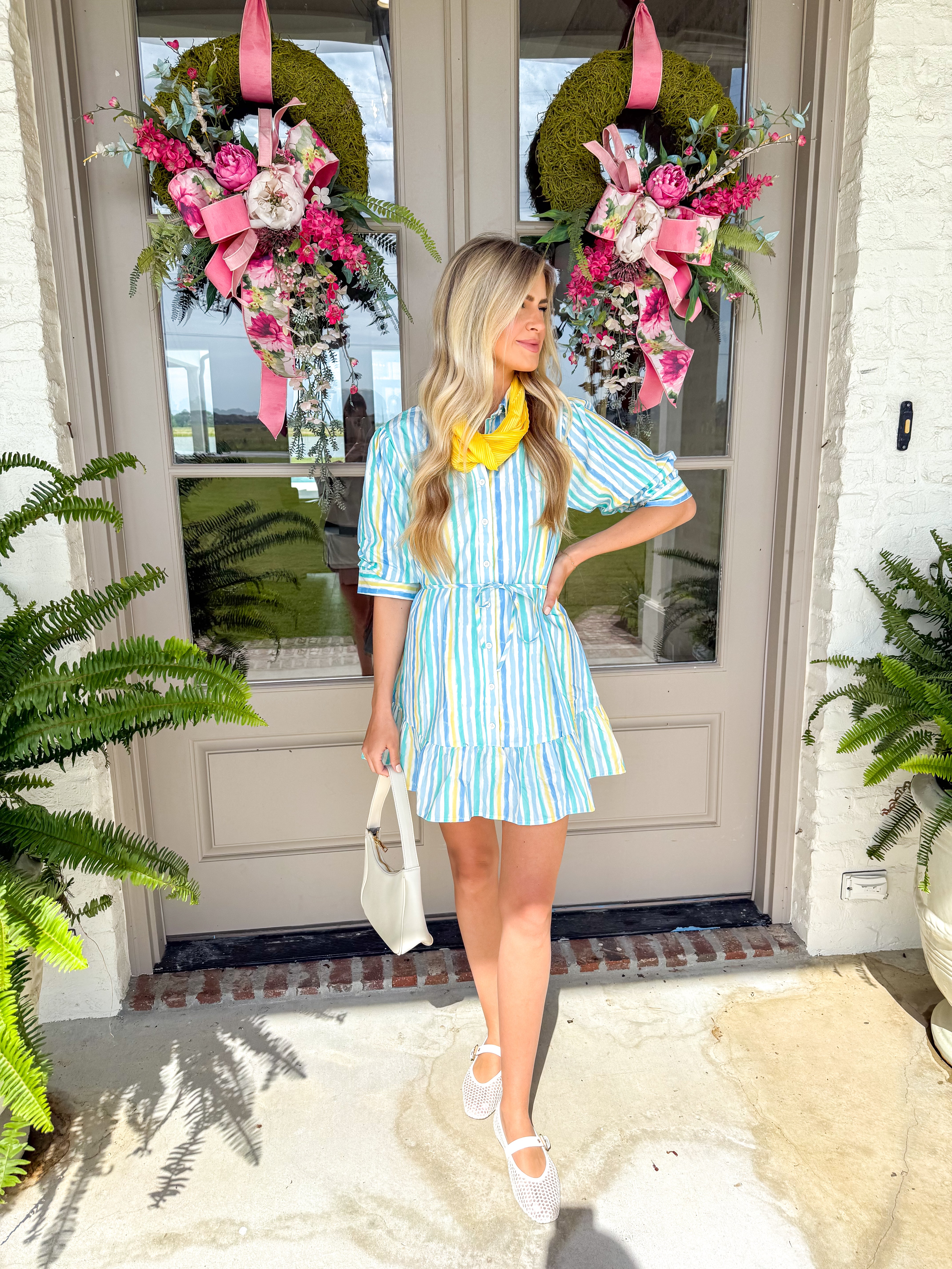 Watercolor Stripe Shirt Dress