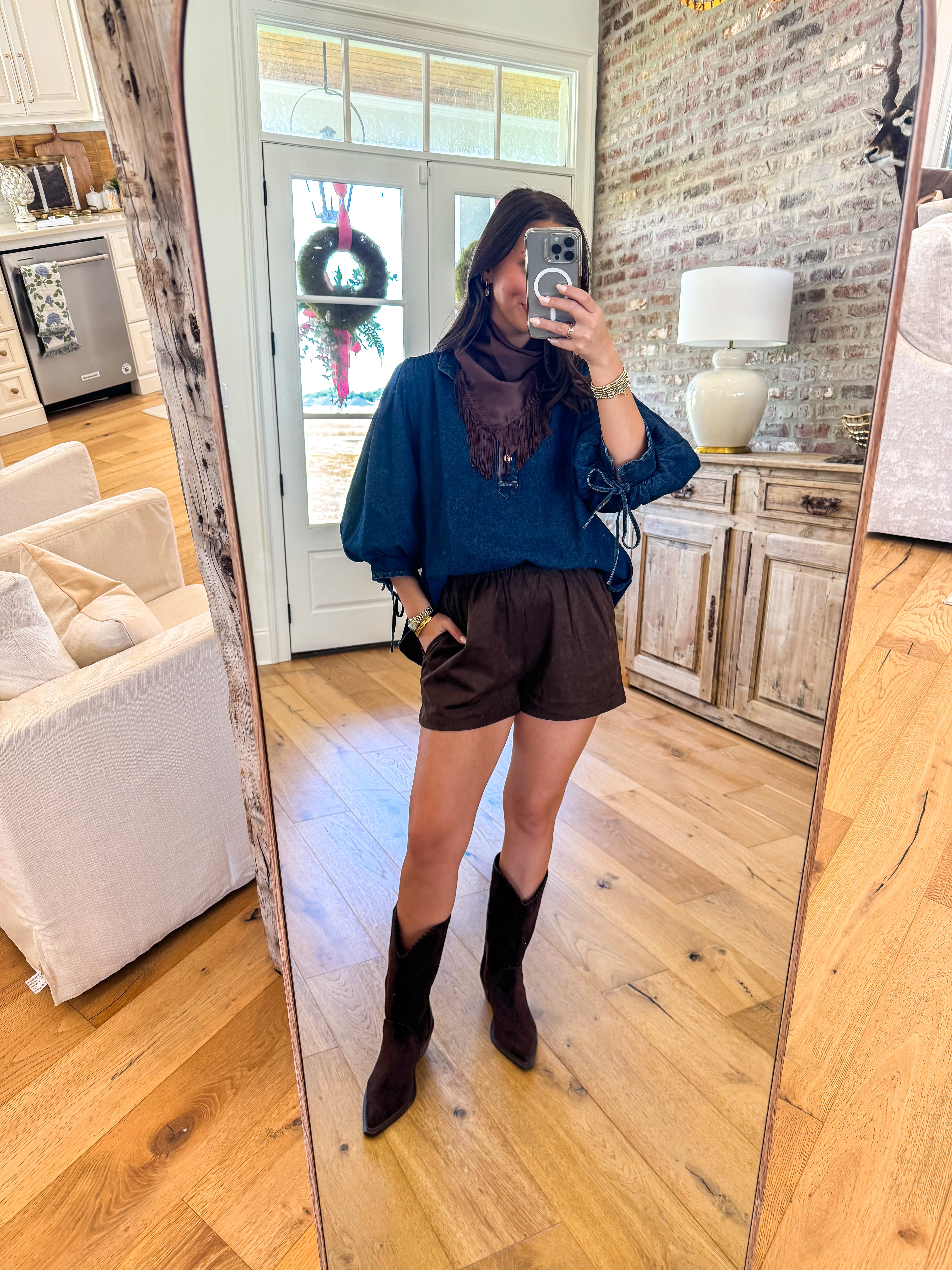 The Blue Belle Denim Puff-Sleeve Top
