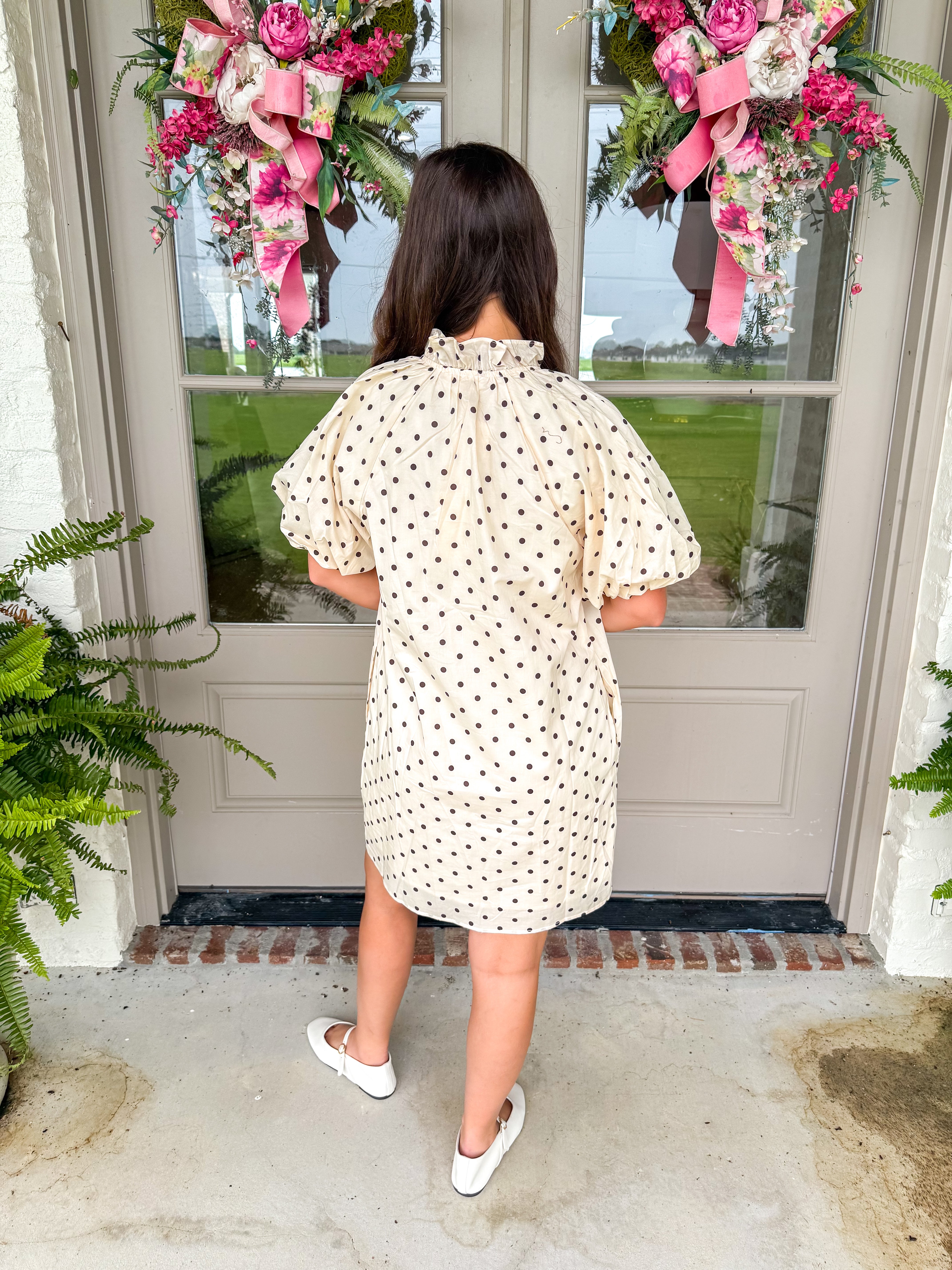 Dot Your I's Puff Sleeve Mini Ecru