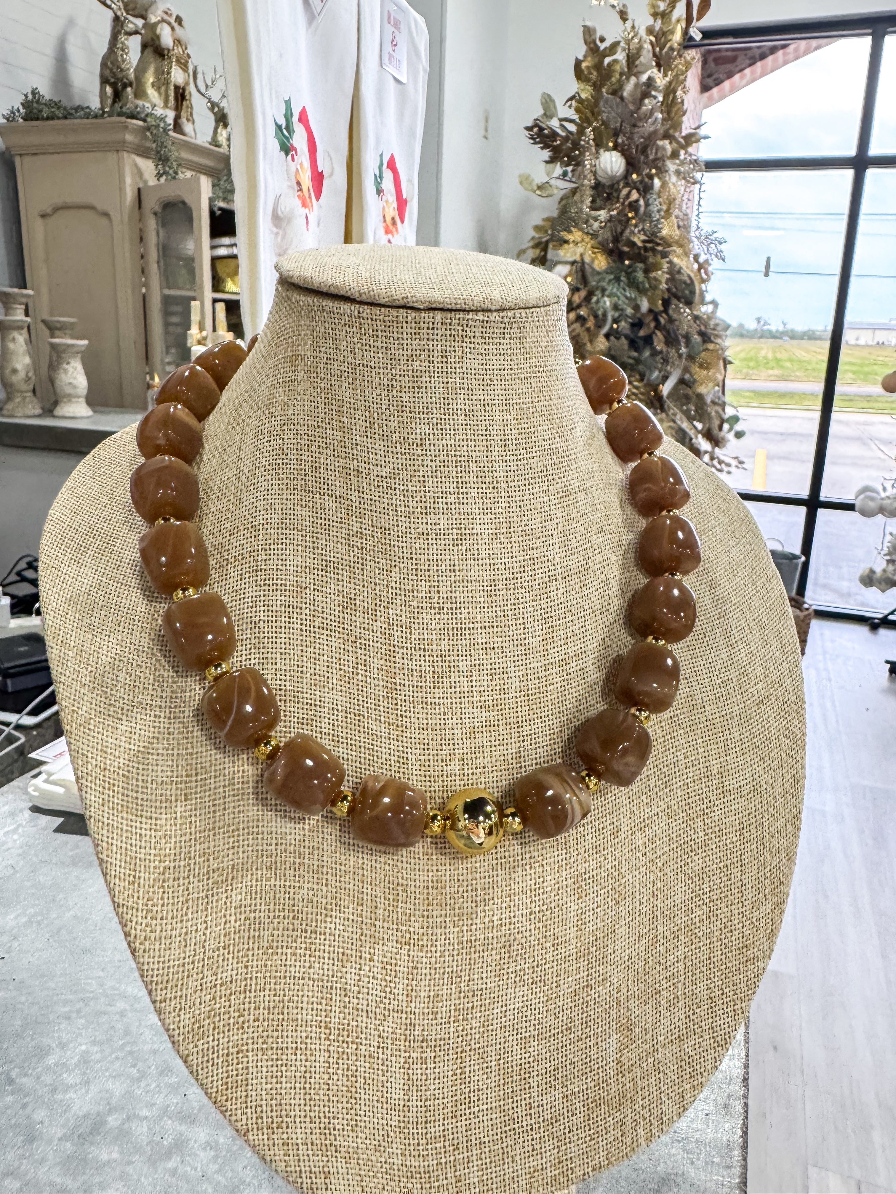 Mocha & Gold Stone Necklace