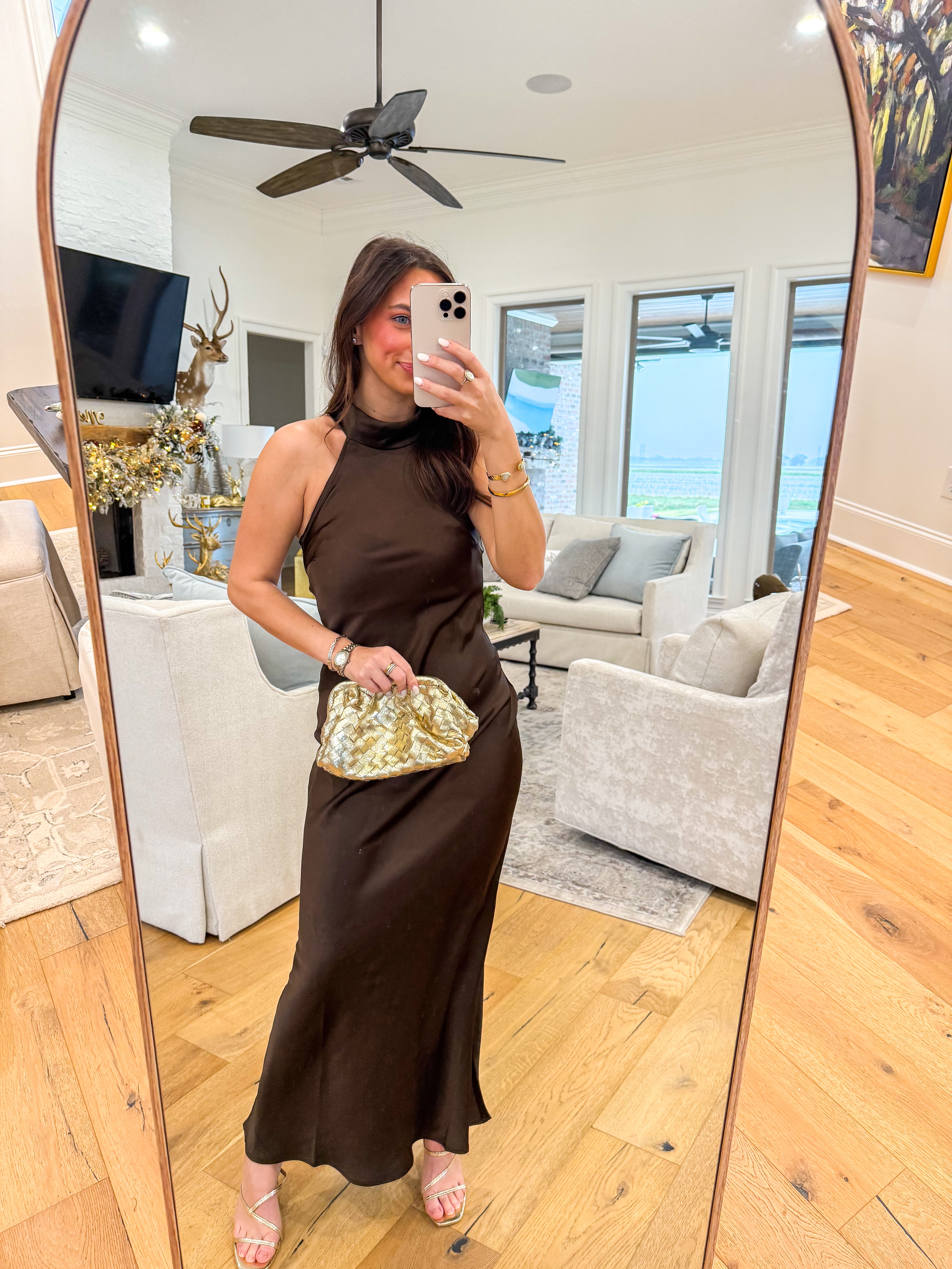 Lara Dark Espresso Satin Maxi
