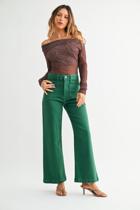 Green Patch Pocket Wide Leg