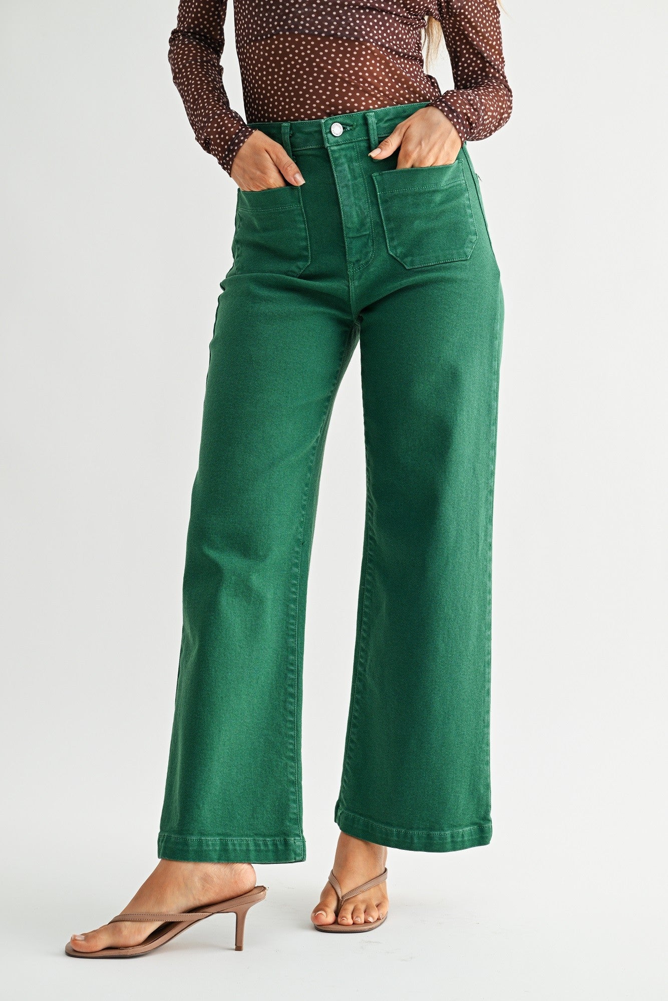 Green Patch Pocket Wide Leg