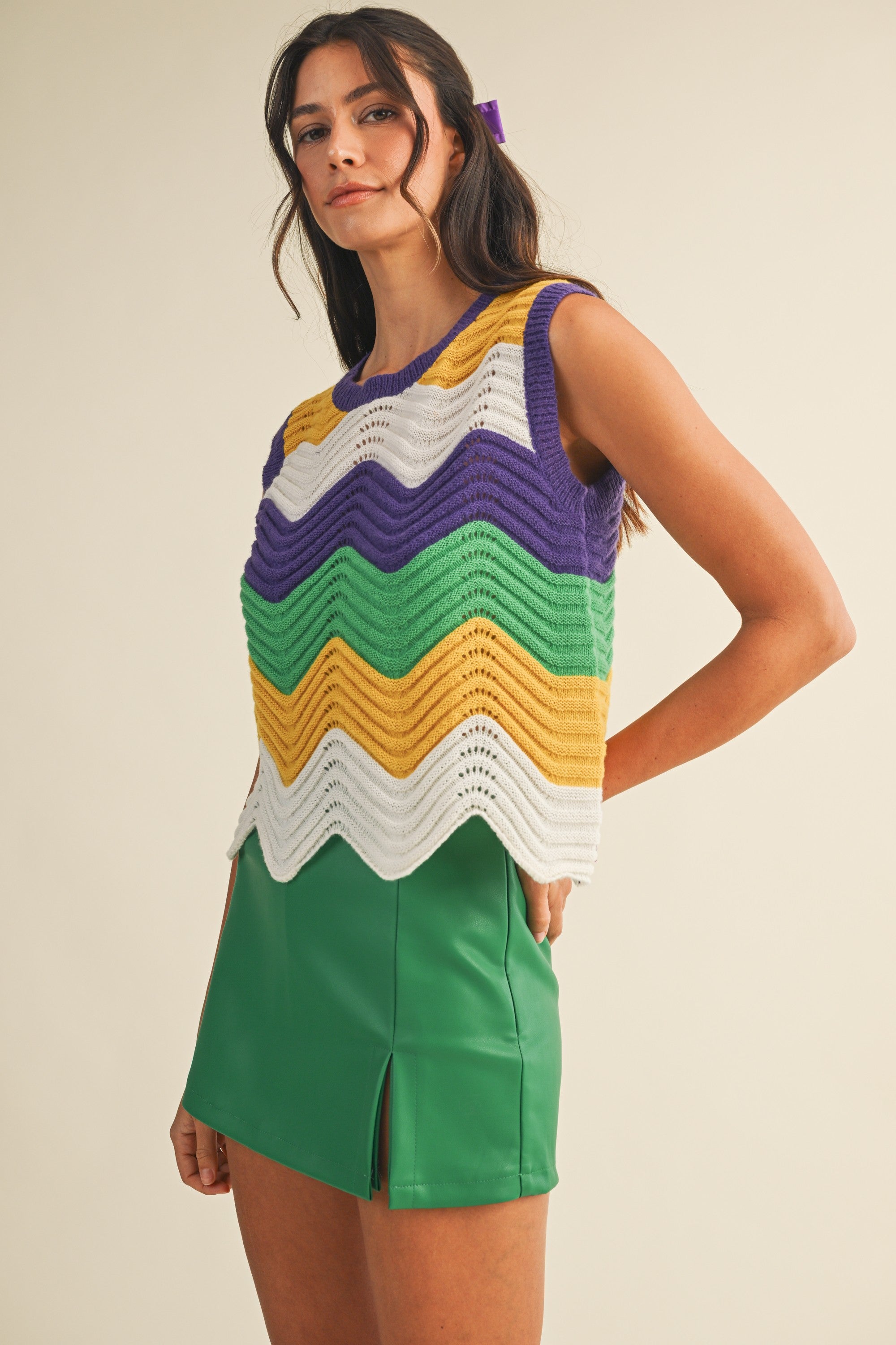 Kelly Green Vegan Leather Side Slit Skort