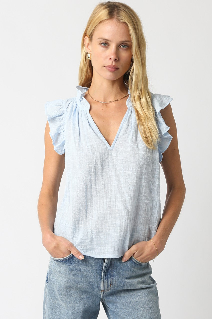 Emilie Sky Blue Ruffle Sleeve Blouse