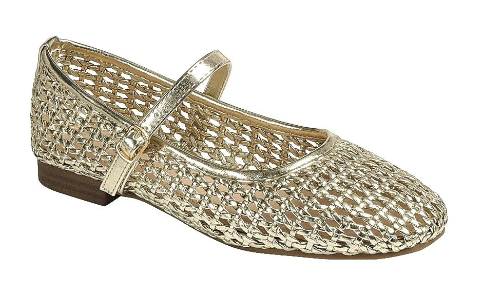 Kelly Gold Open-Weave Ballet Flats