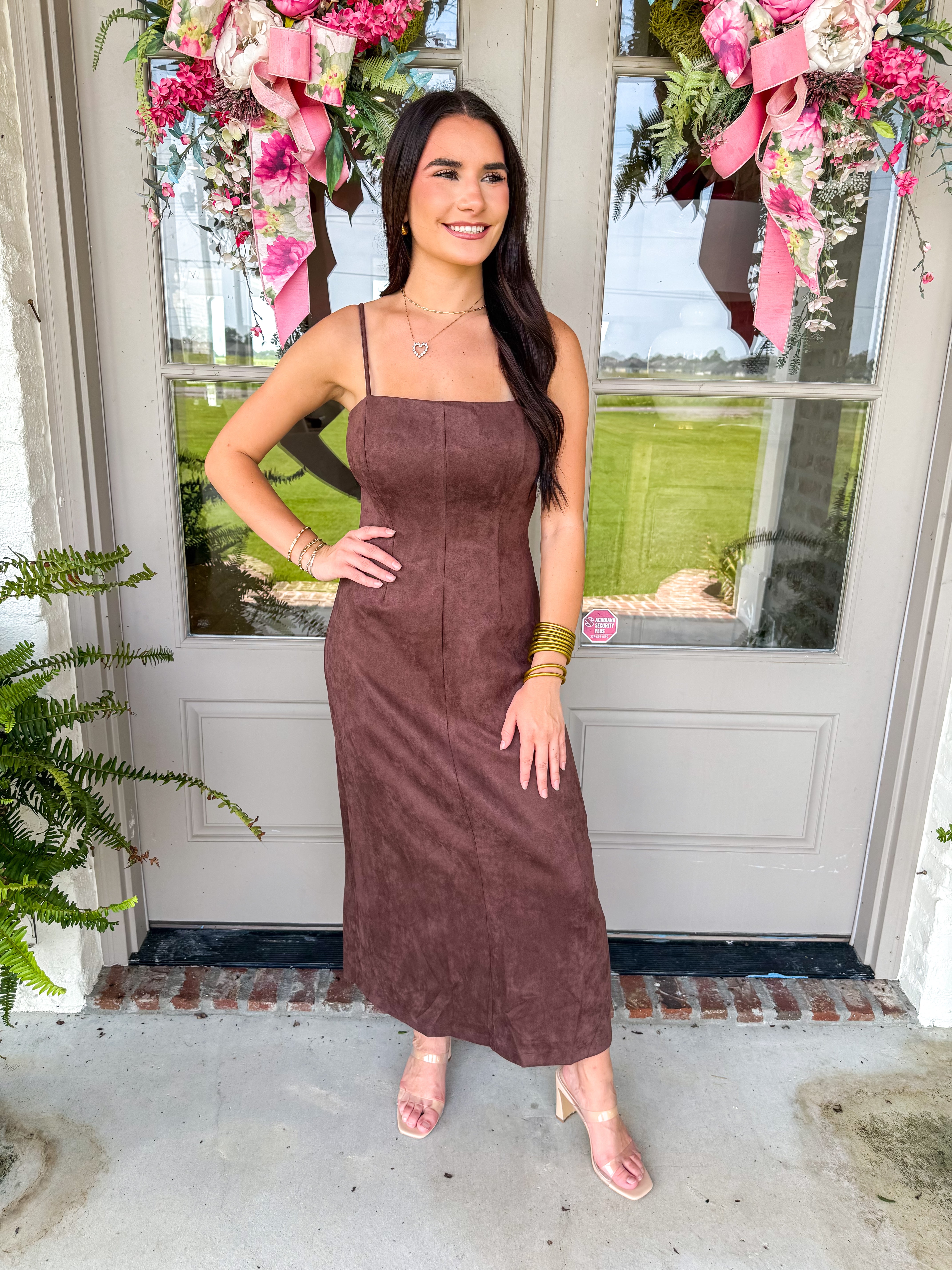 Espresso Suede Midi Slip Dress