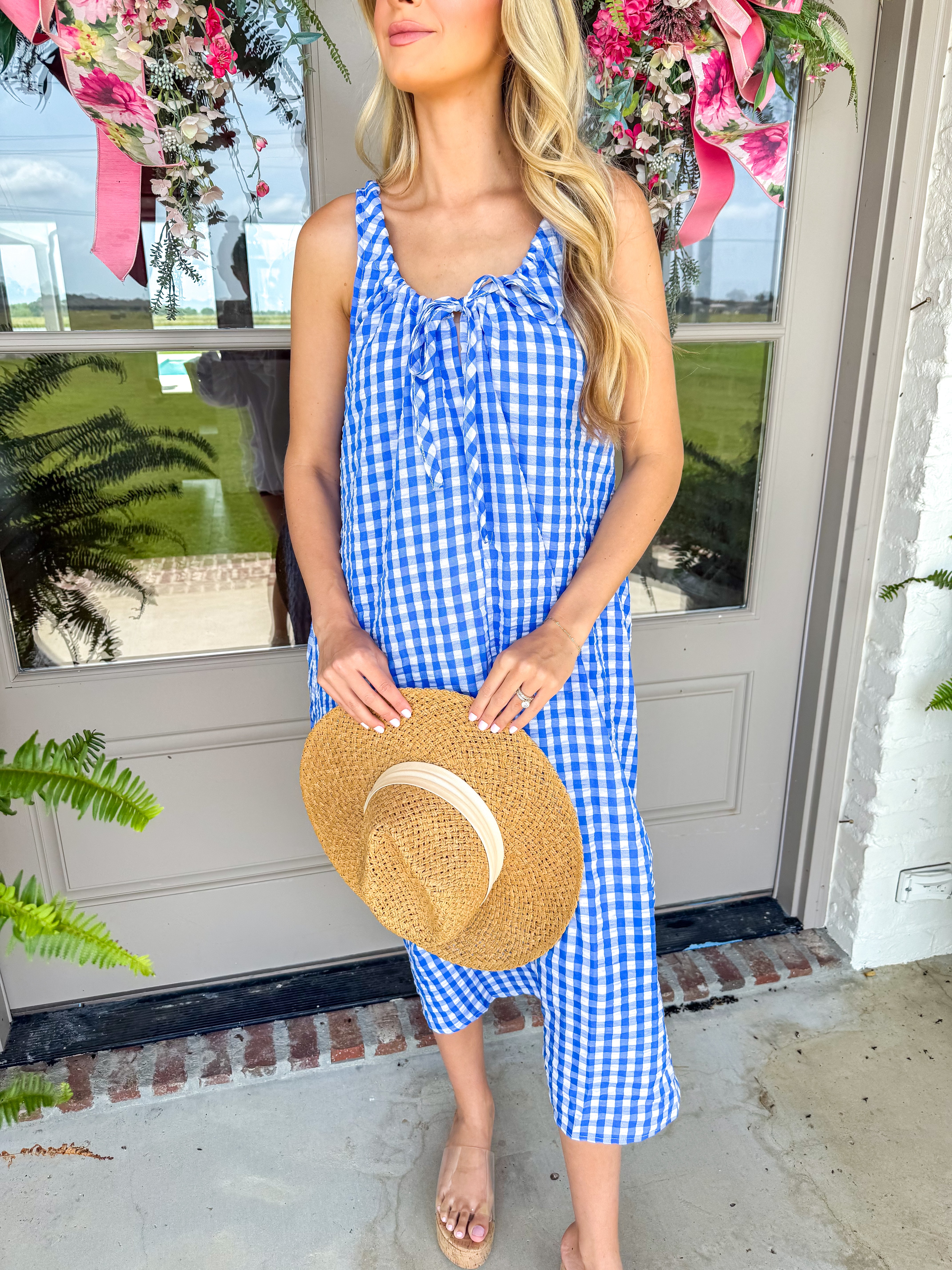Lyla Gingham Bow Front Maxi Dress