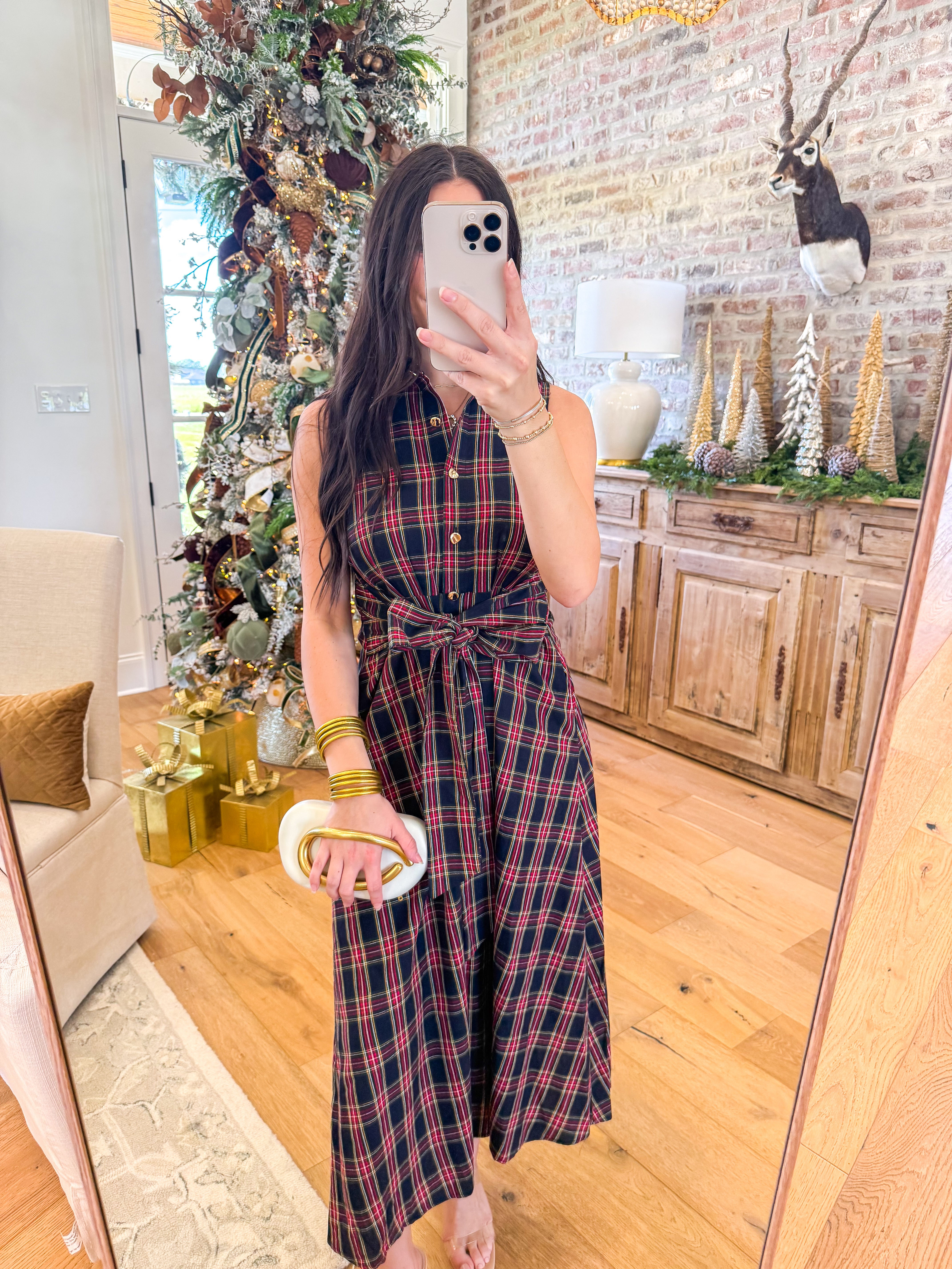 Scarlett Fields Plaid Midi Dress Navy