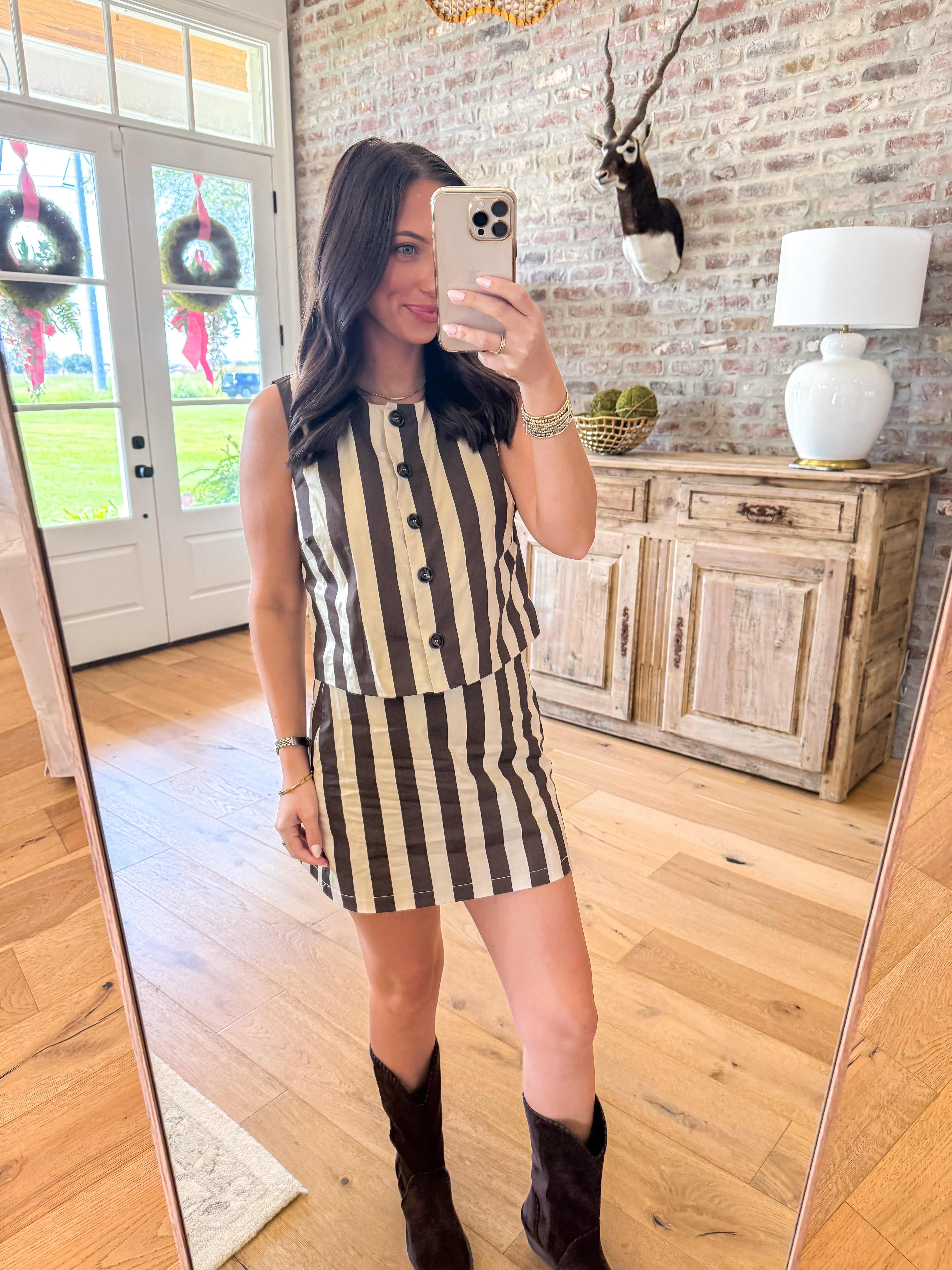 Brown & Cream Striped Poplin Set