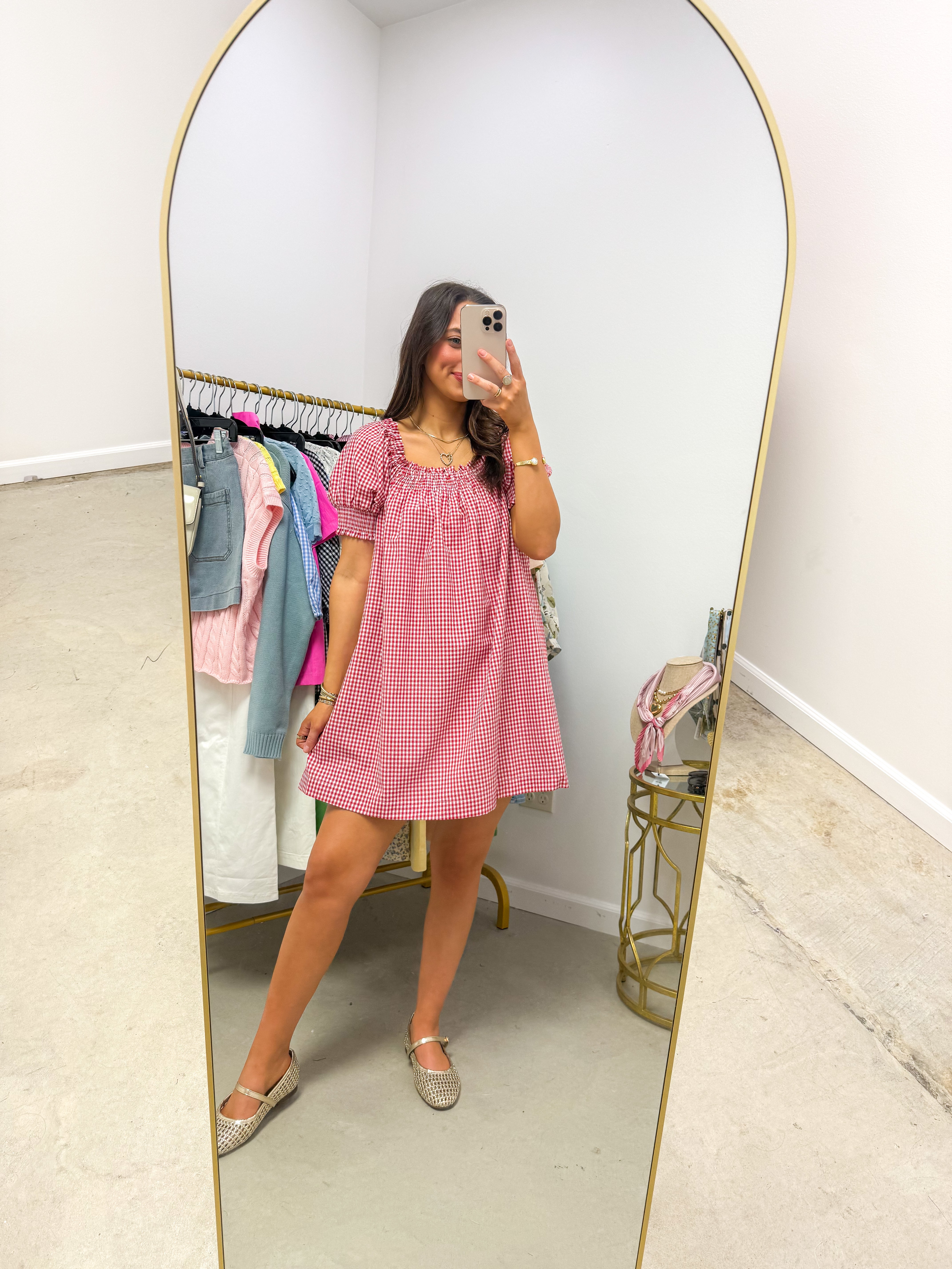 Elaine Red Gingham Mini Dress