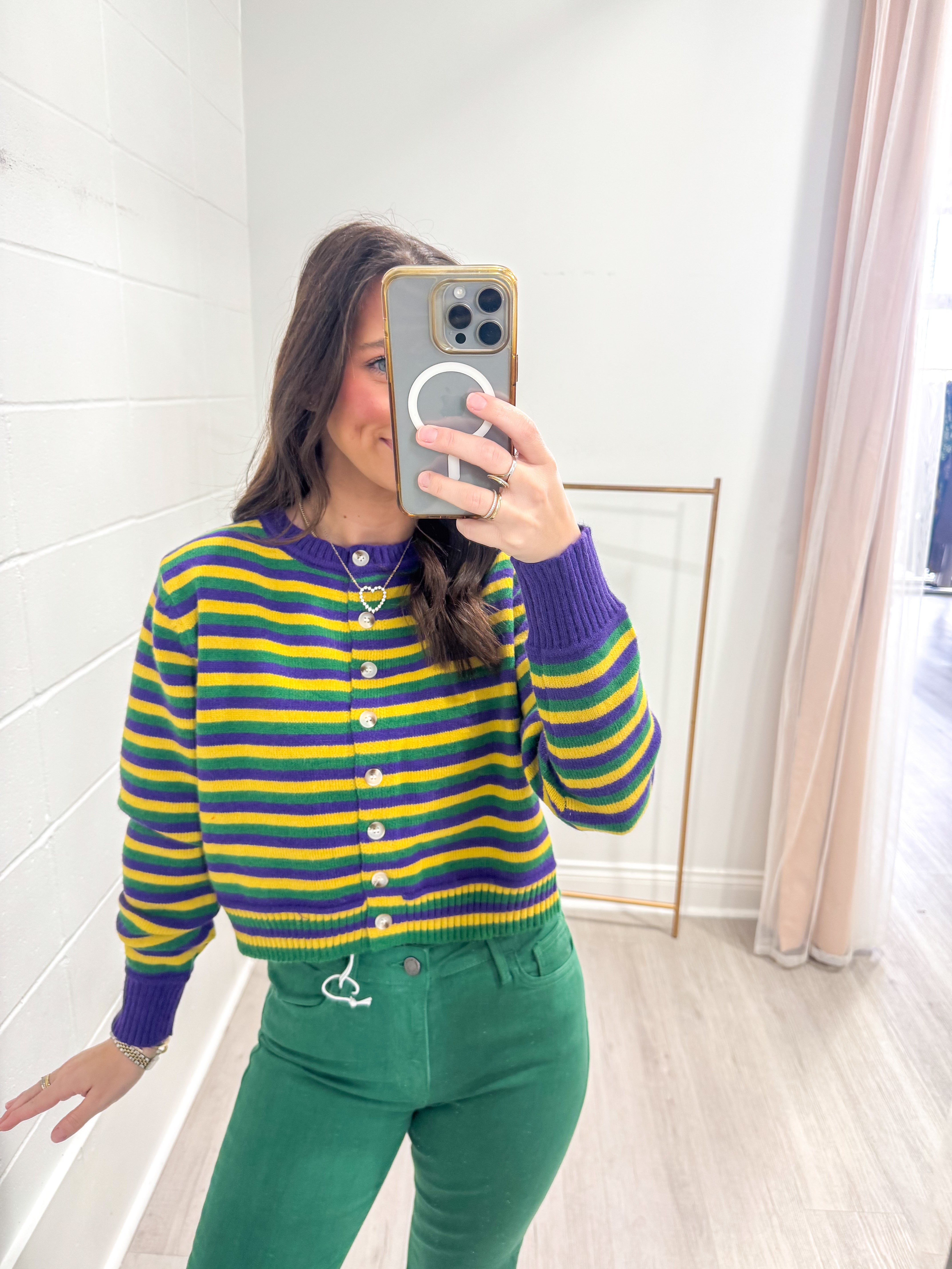 Mardi Gras Striped Cardigan