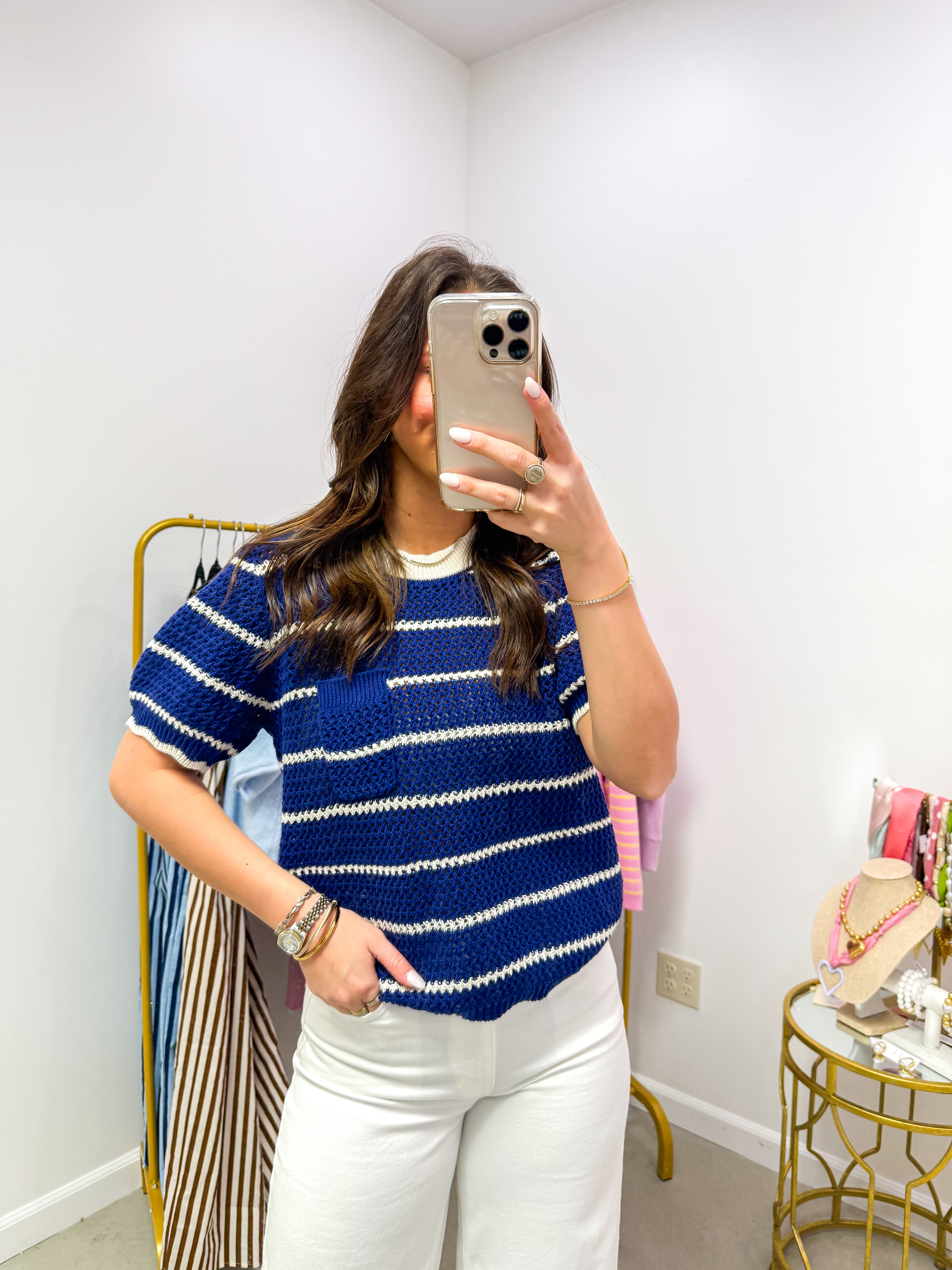 Dannah Stripe Crochet Sweater Top