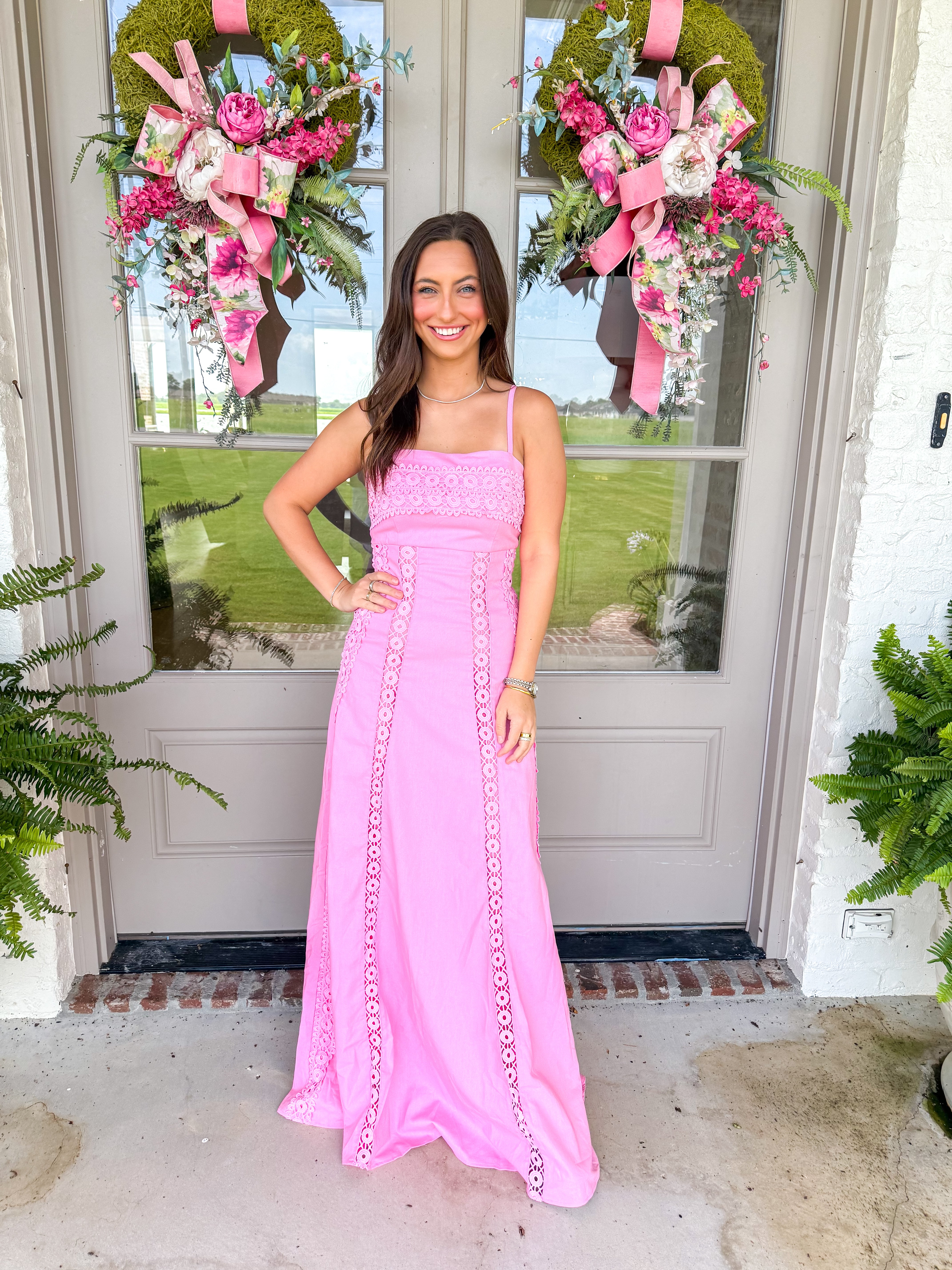 Rose Petal Lace Panel Maxi Dress