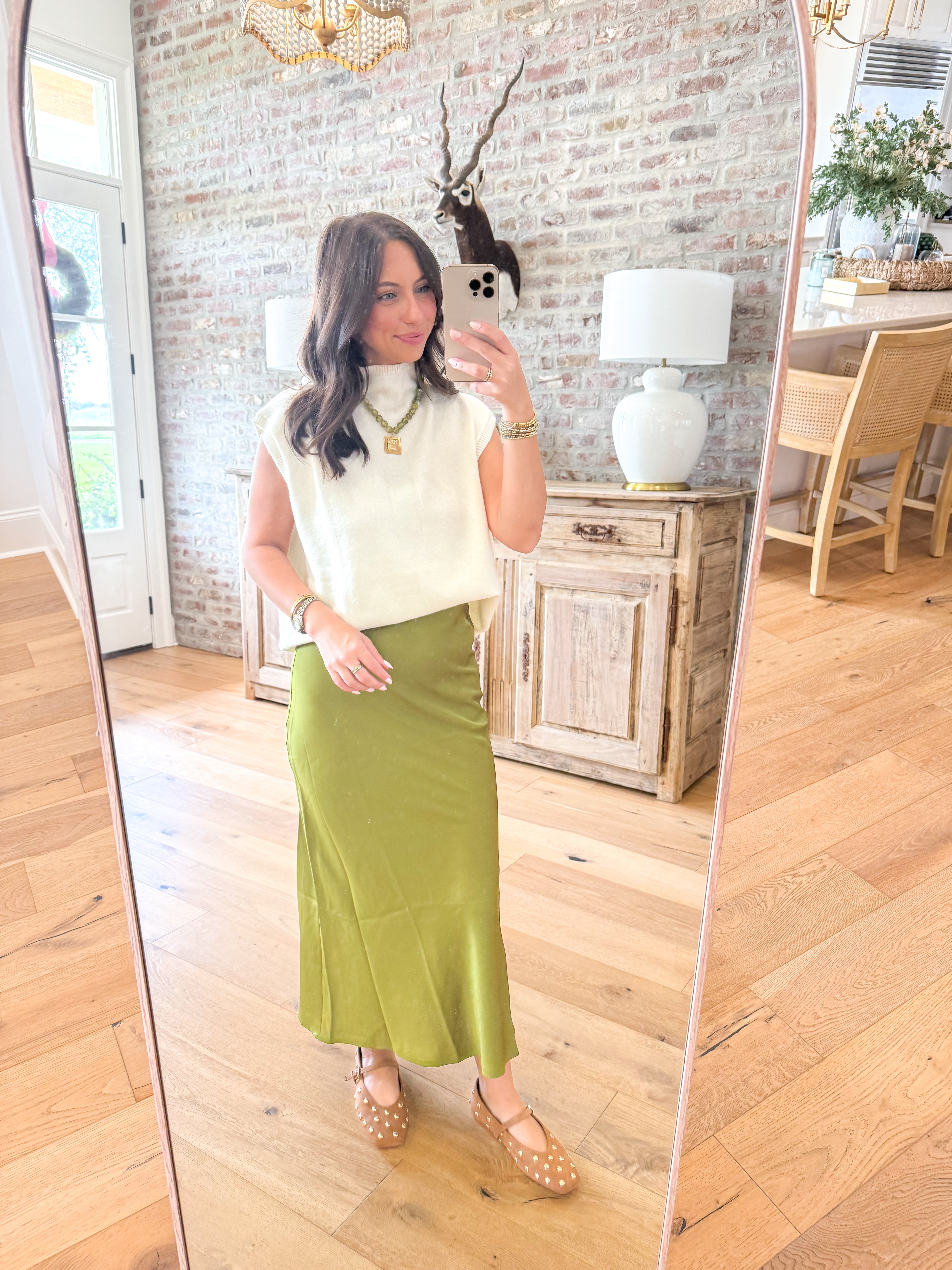 Satin Midi Skirt Olive