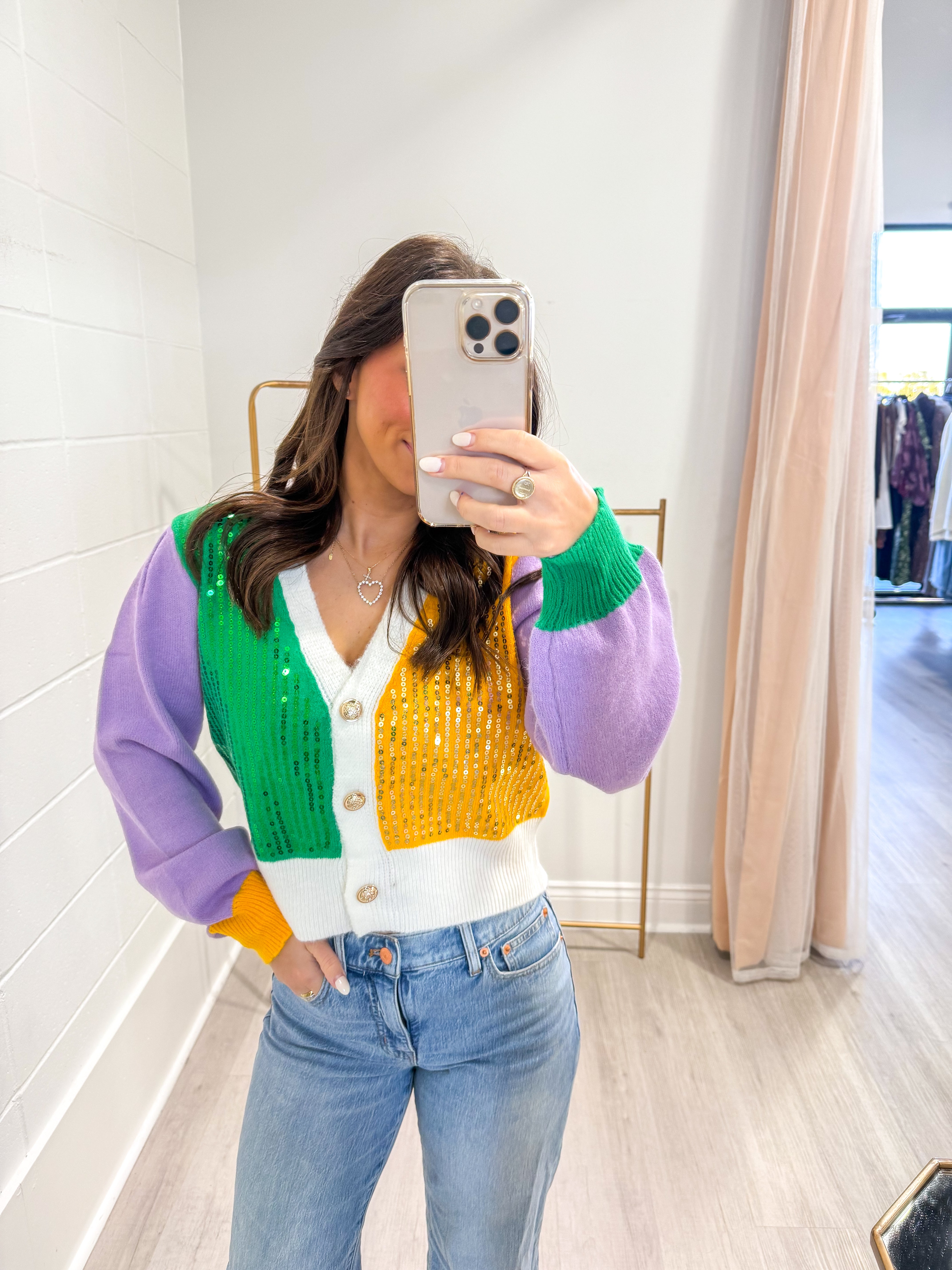 Sequin Color-Block MG Cardigan