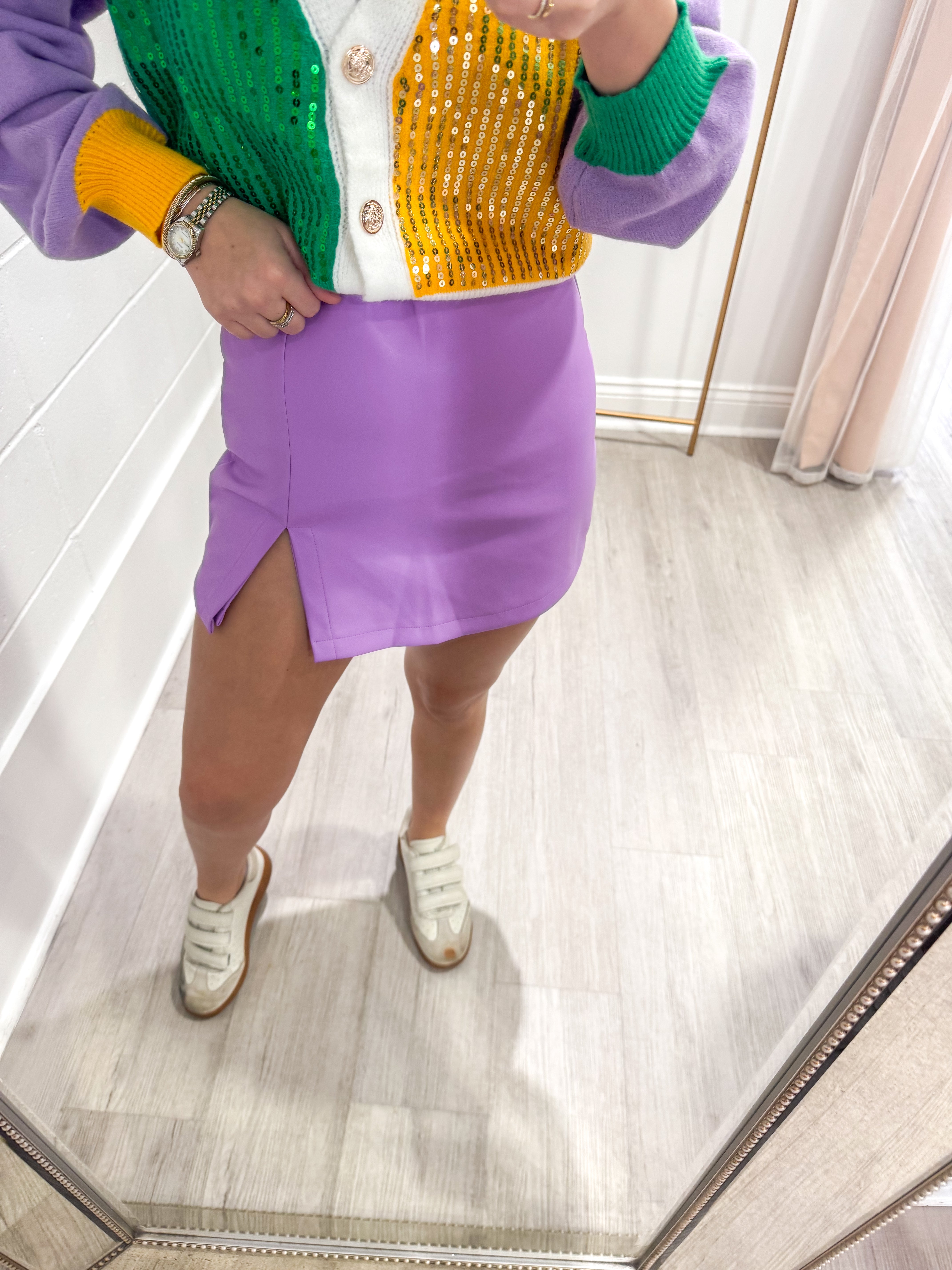 Lavender Vegan leather Side Slit Skort