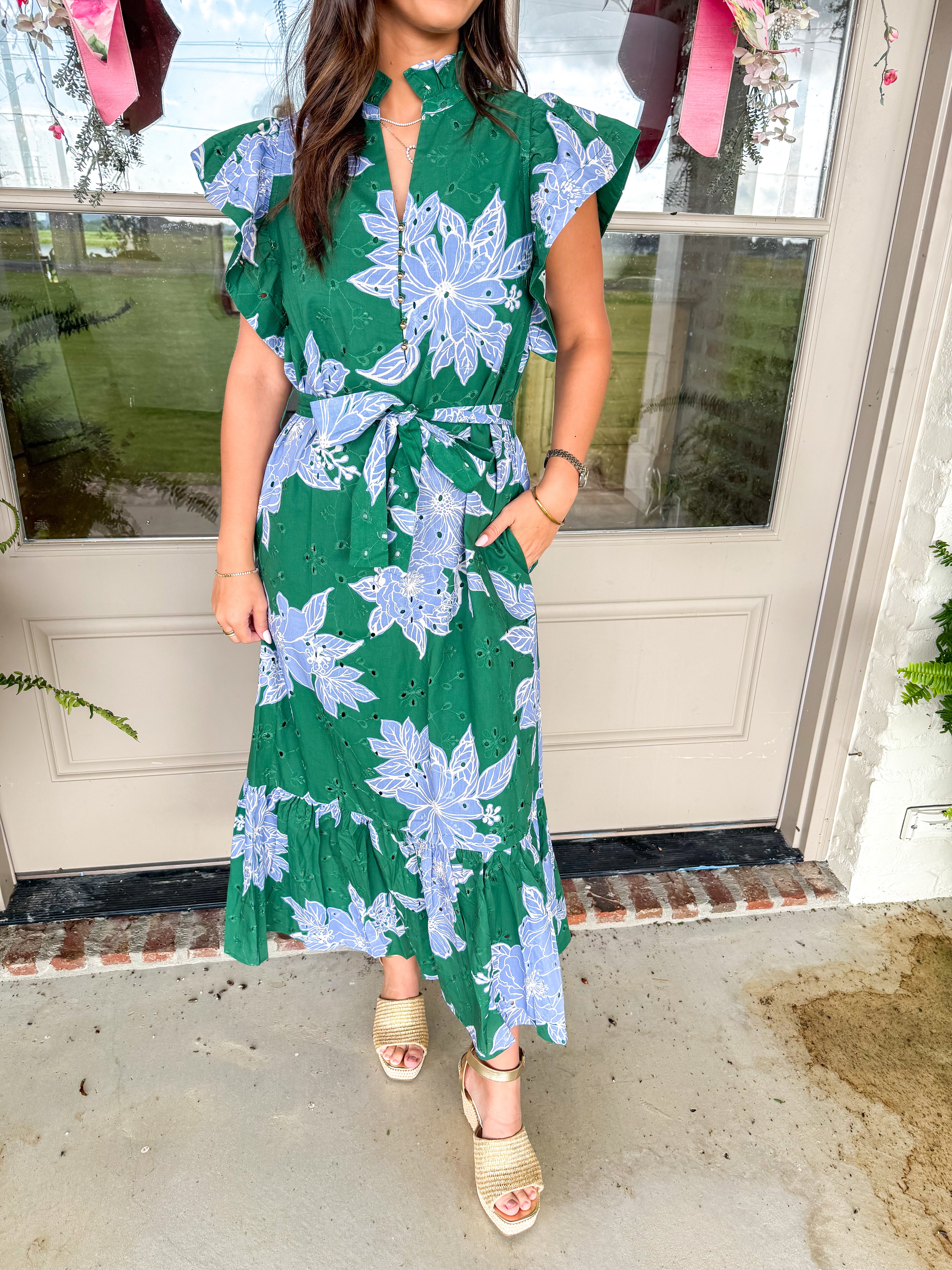 The Garden Party Midi Dress Green/Blue