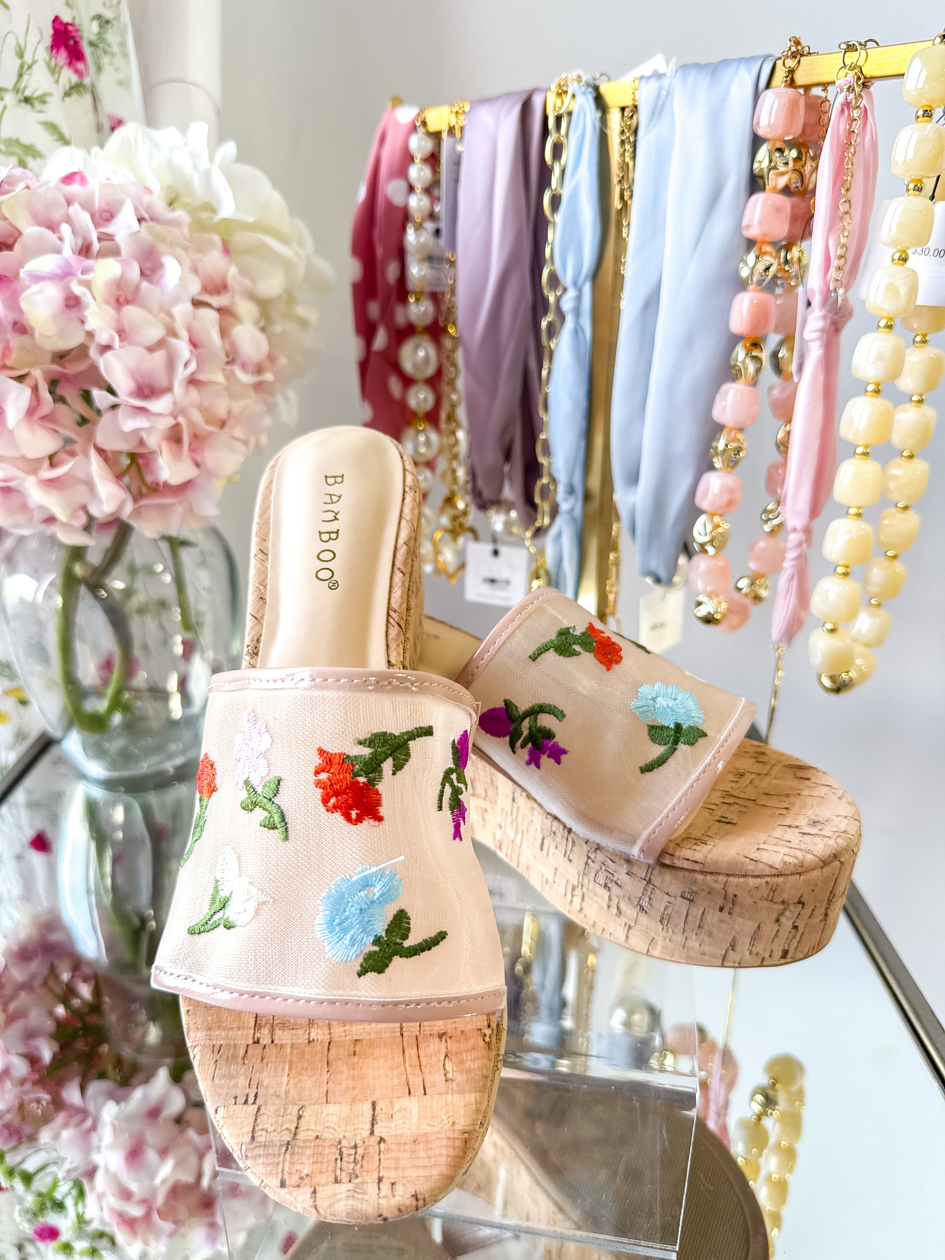 Spring Floral Mesh Wedge Slide
