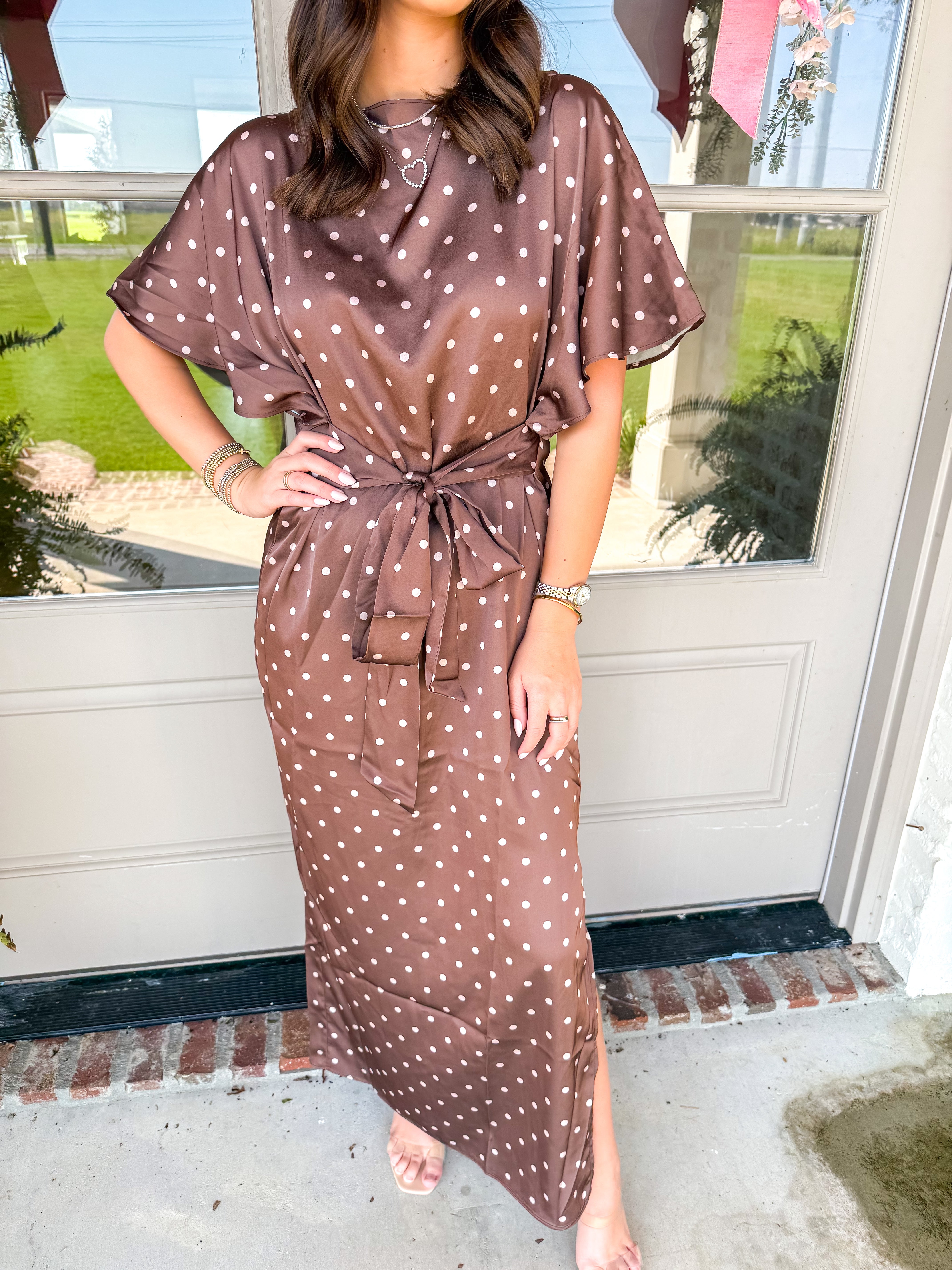 Chocolate Kisses Polka Dot Midi Dress