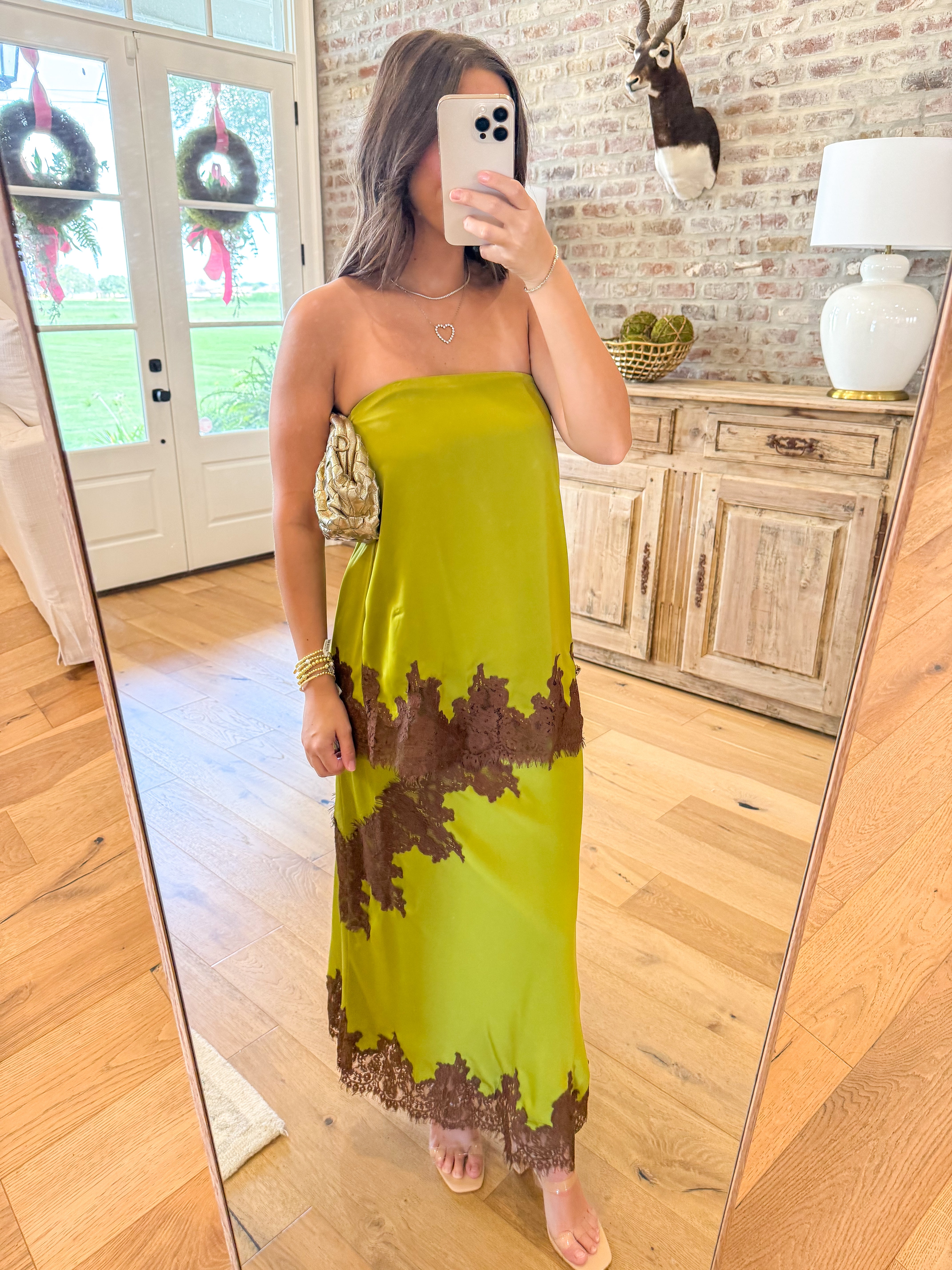 Chartreuse Charm Satin Lace Set