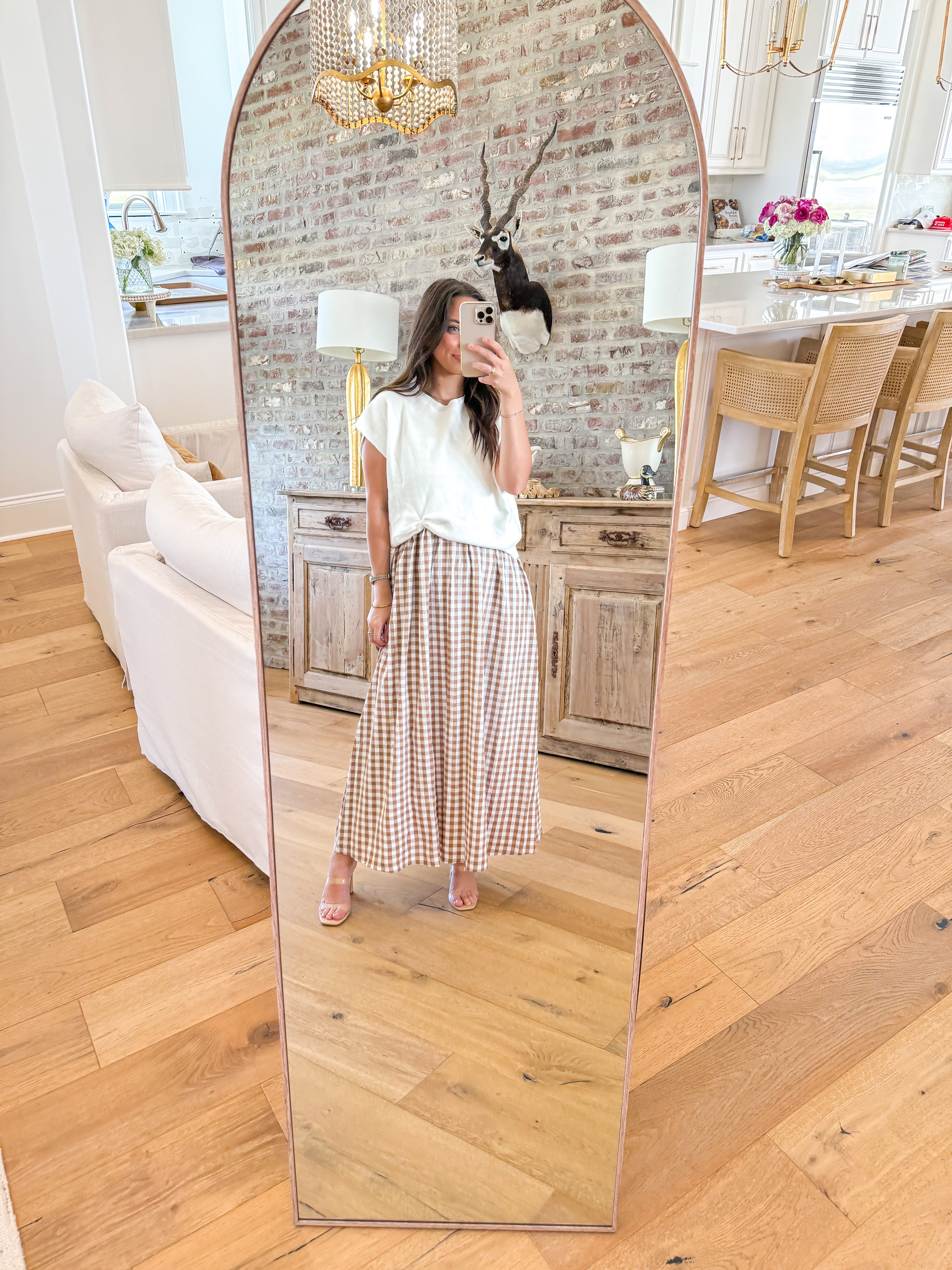 Taupe Gingham & Grace Midi Dress