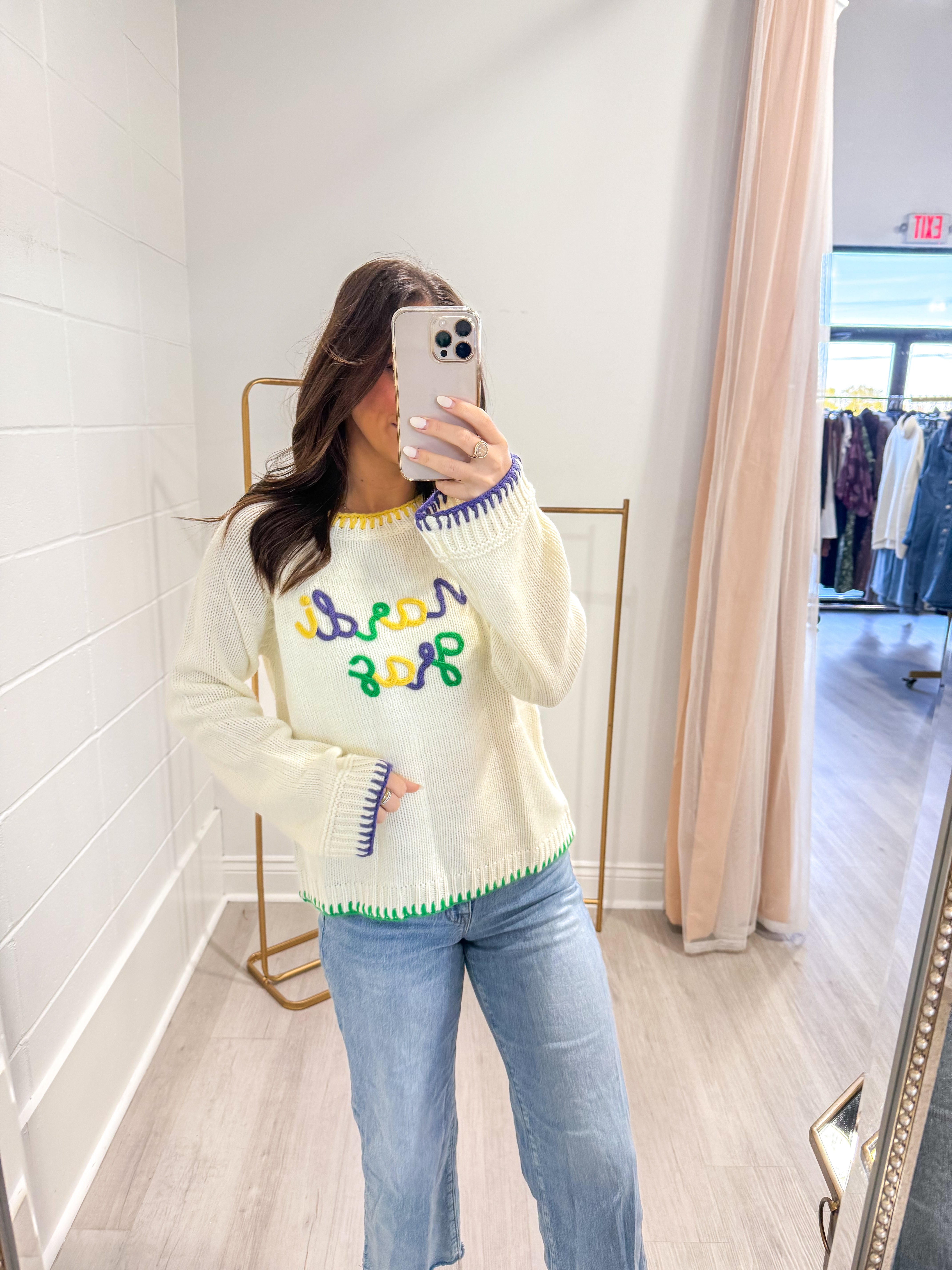 Mardi Gras Script Knit Sweater