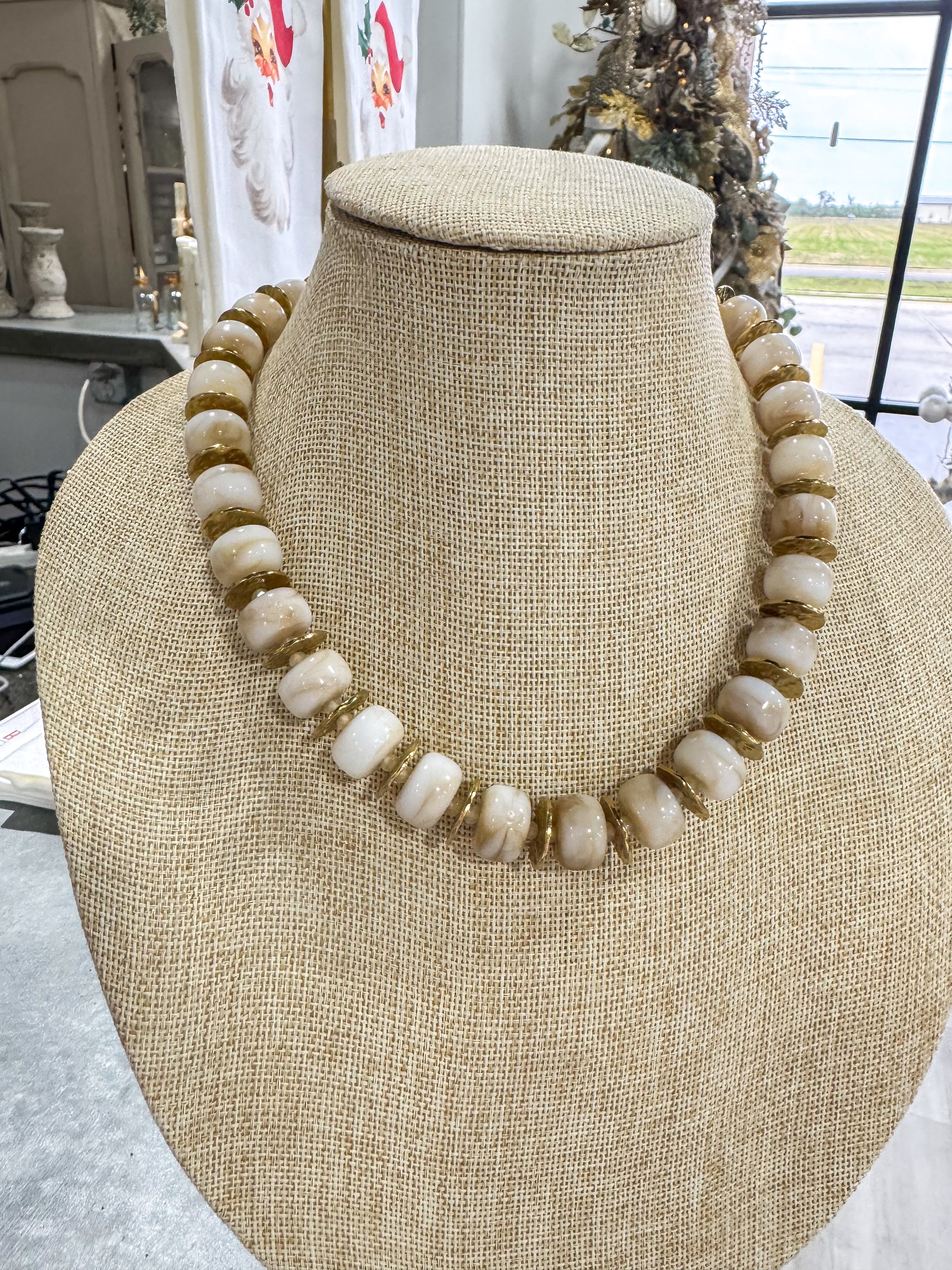 Cream & Gold Stone Necklace