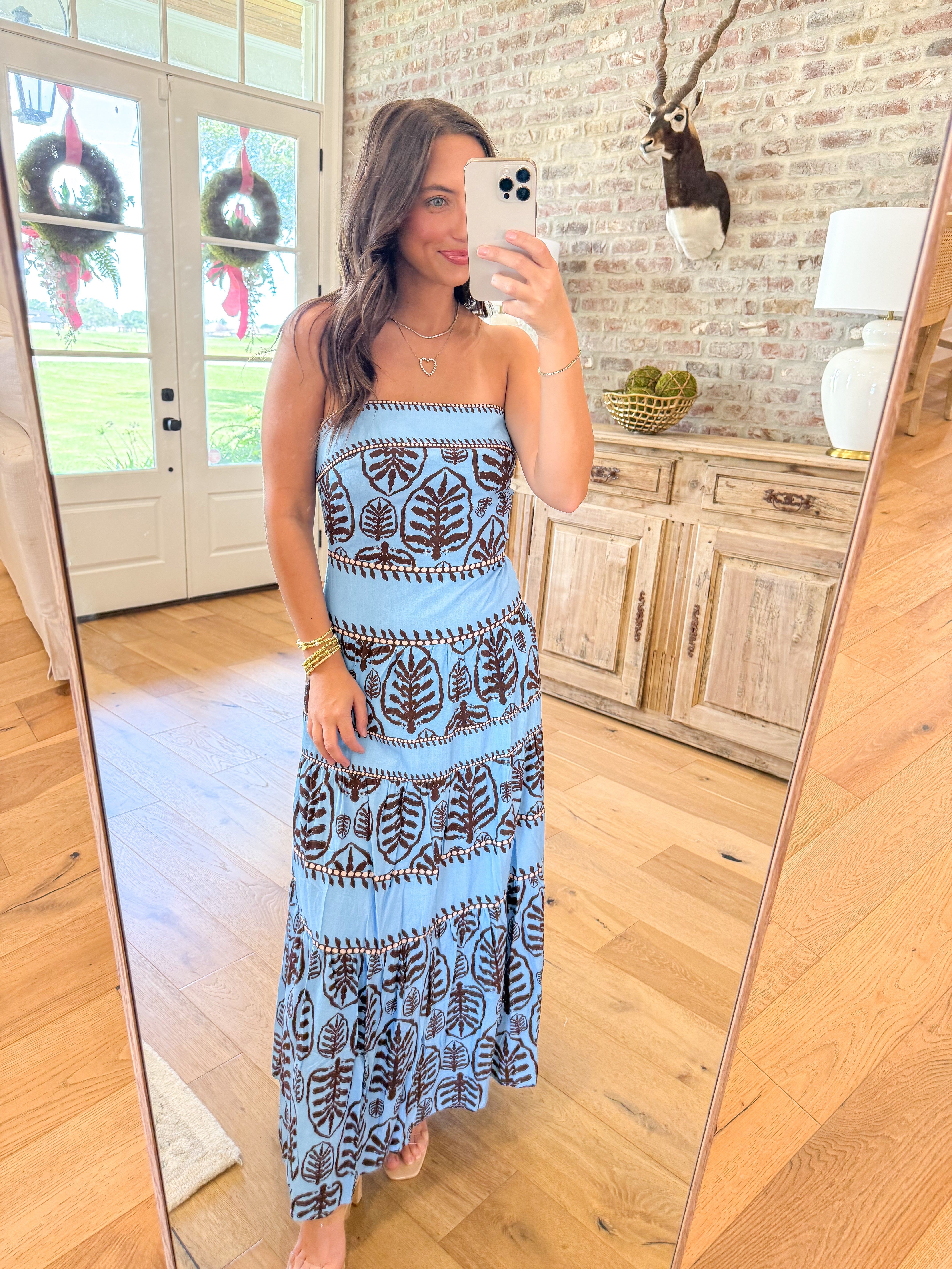 Sky Blue Botanical Maxi Dress