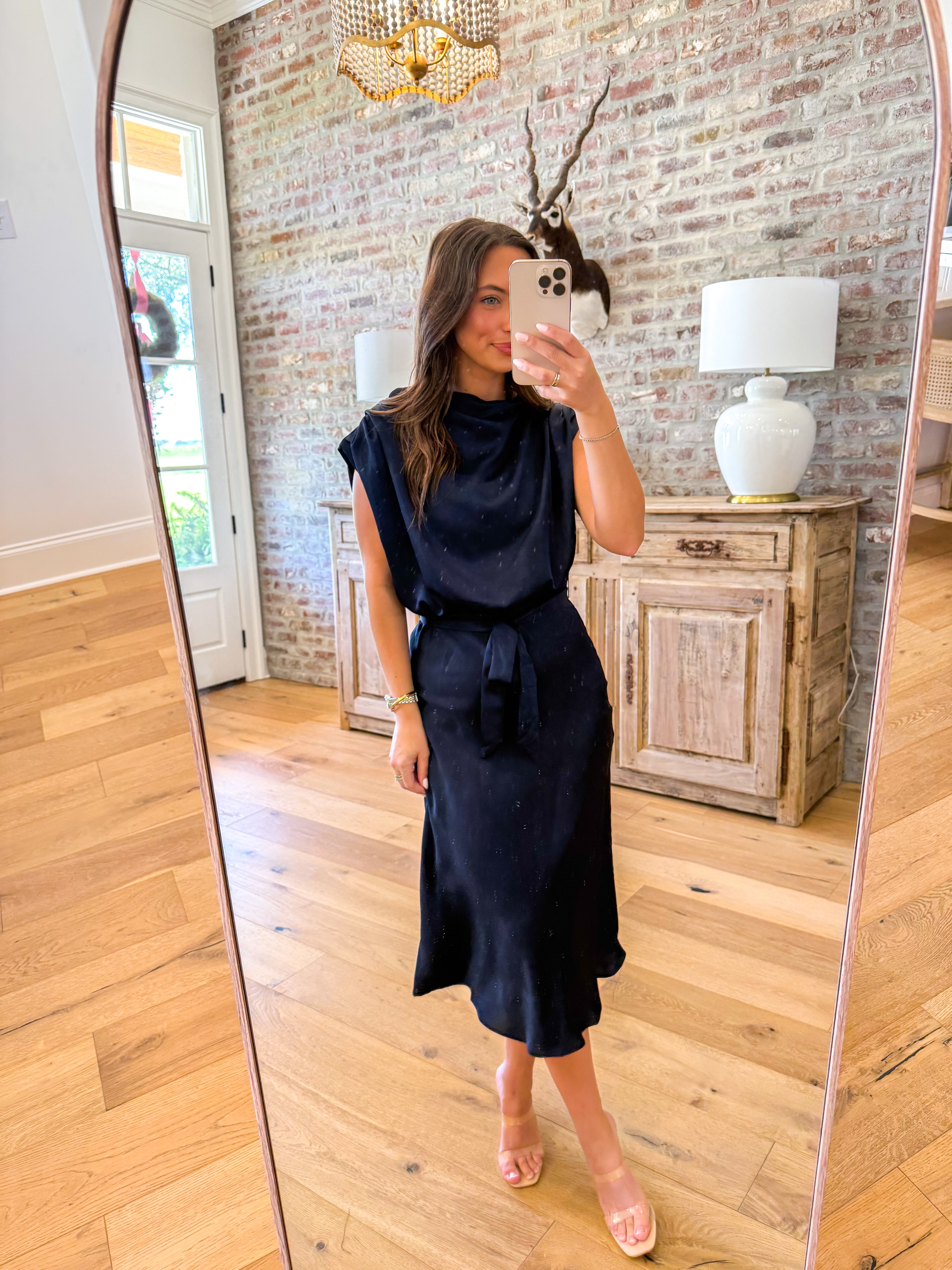 Celeste Navy Satin Midi