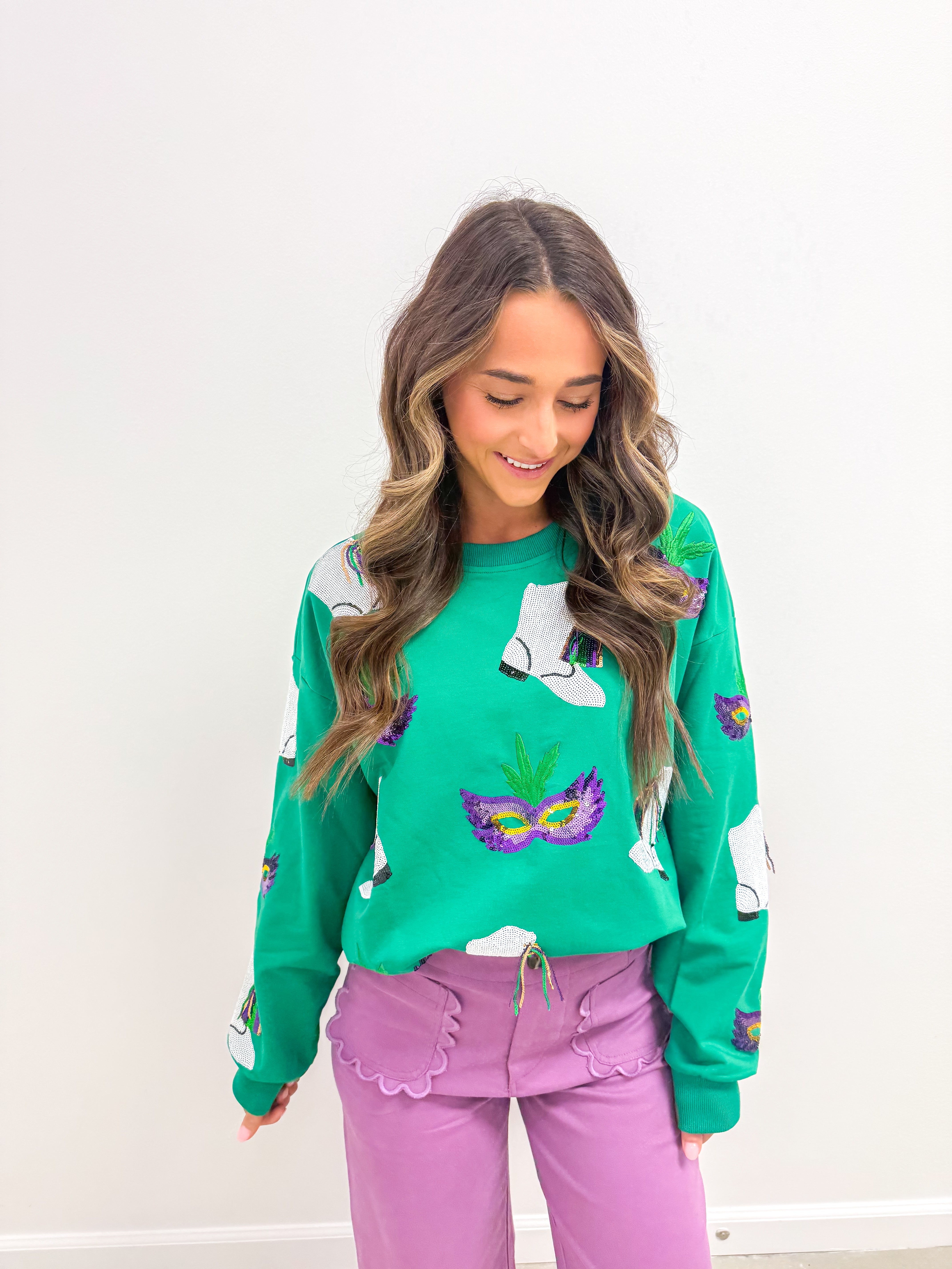 Mardi Gras Sequin Boot Sweatshirt