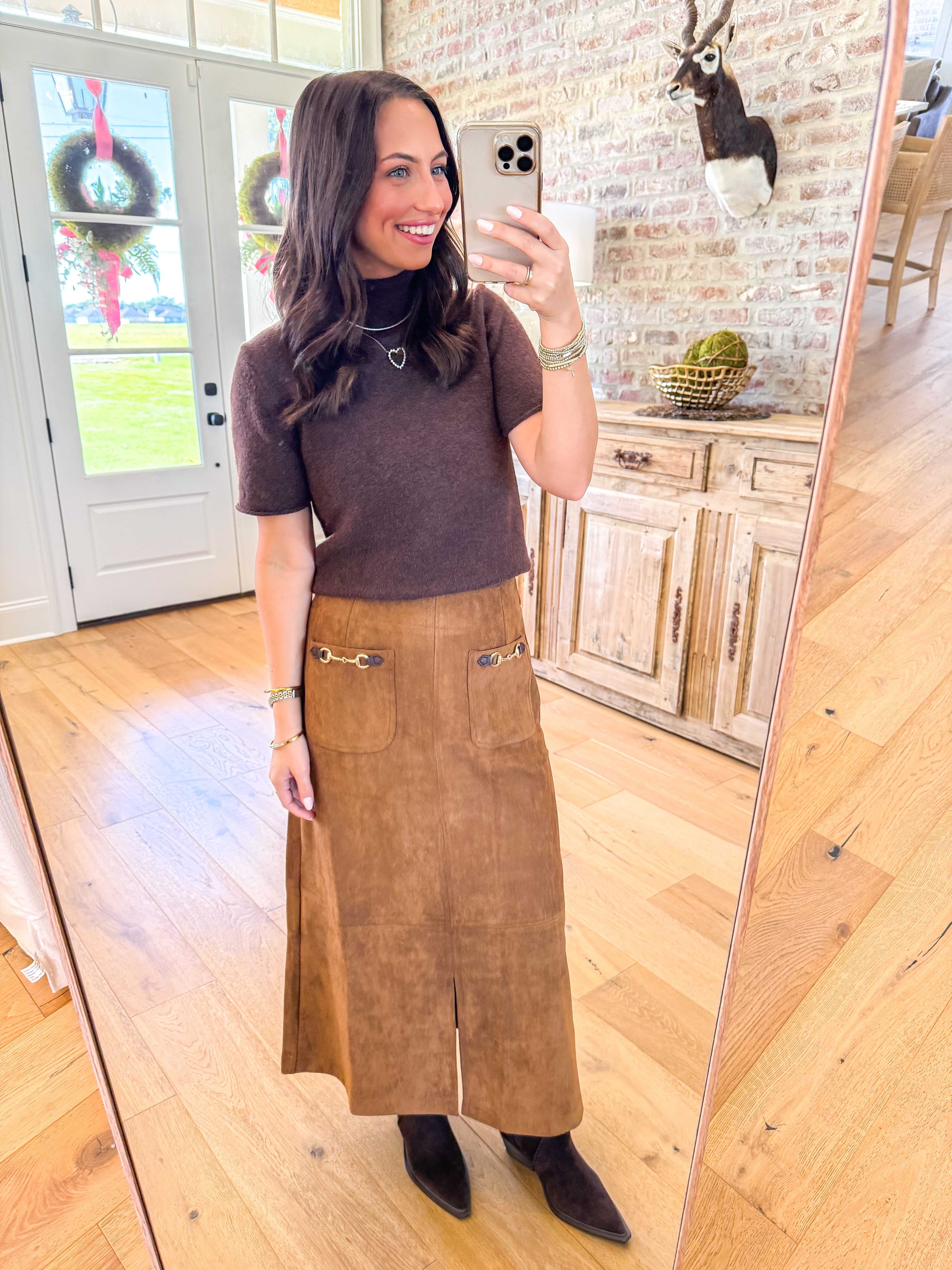 The Mock Neck Knit Top Brown