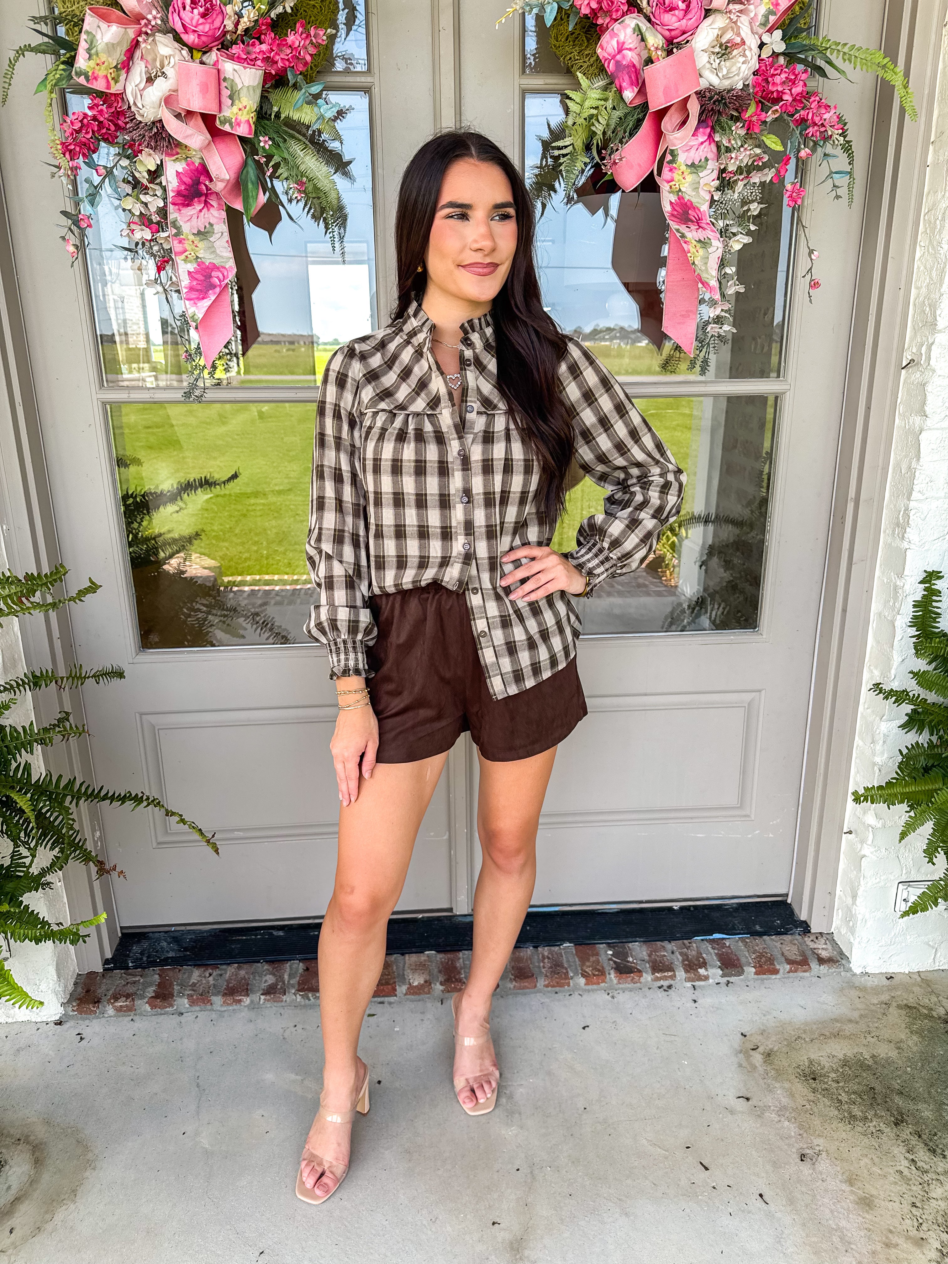 Cream & Cocoa Plaid Ruffle Blouse
