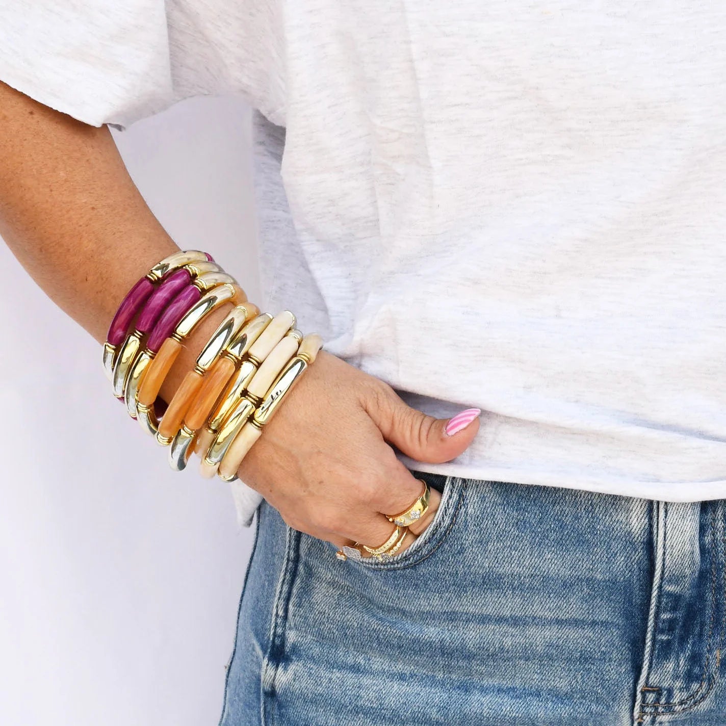 Live A Little Skinny Stretch Bracelet Set- White