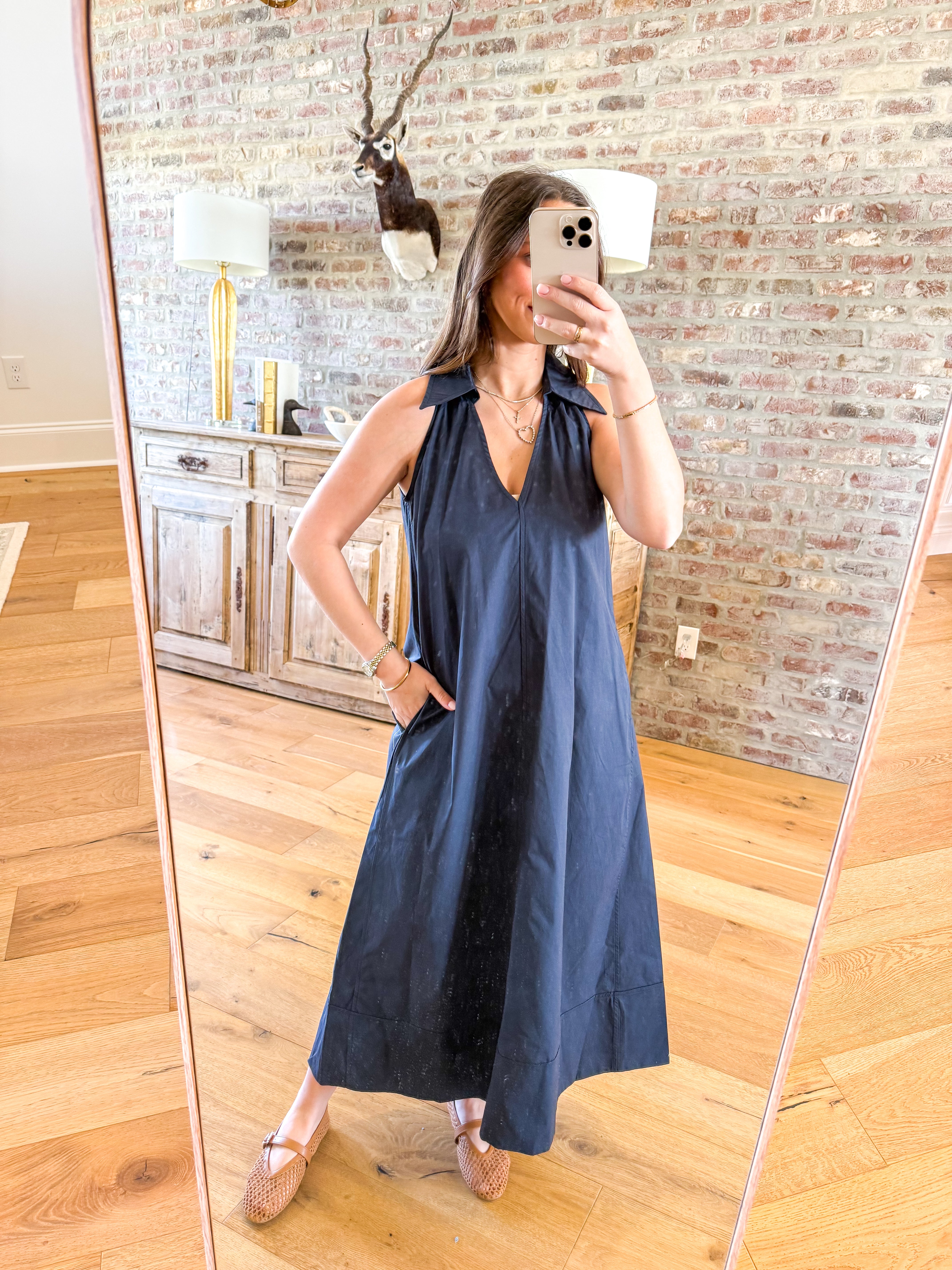 Clara Collared A-line Maxi Dress Navy