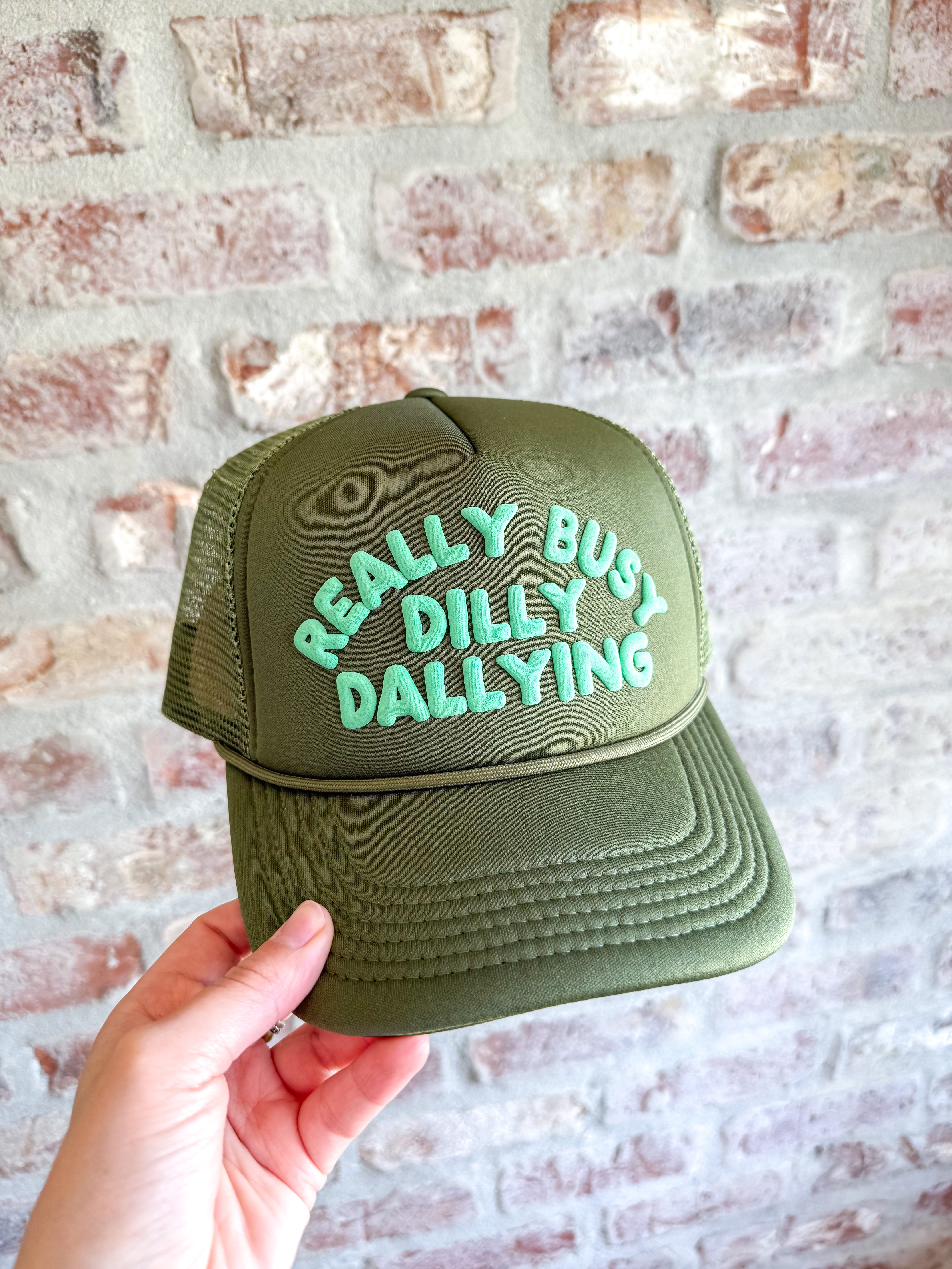 Dilly Dally Green Trucker Hat
