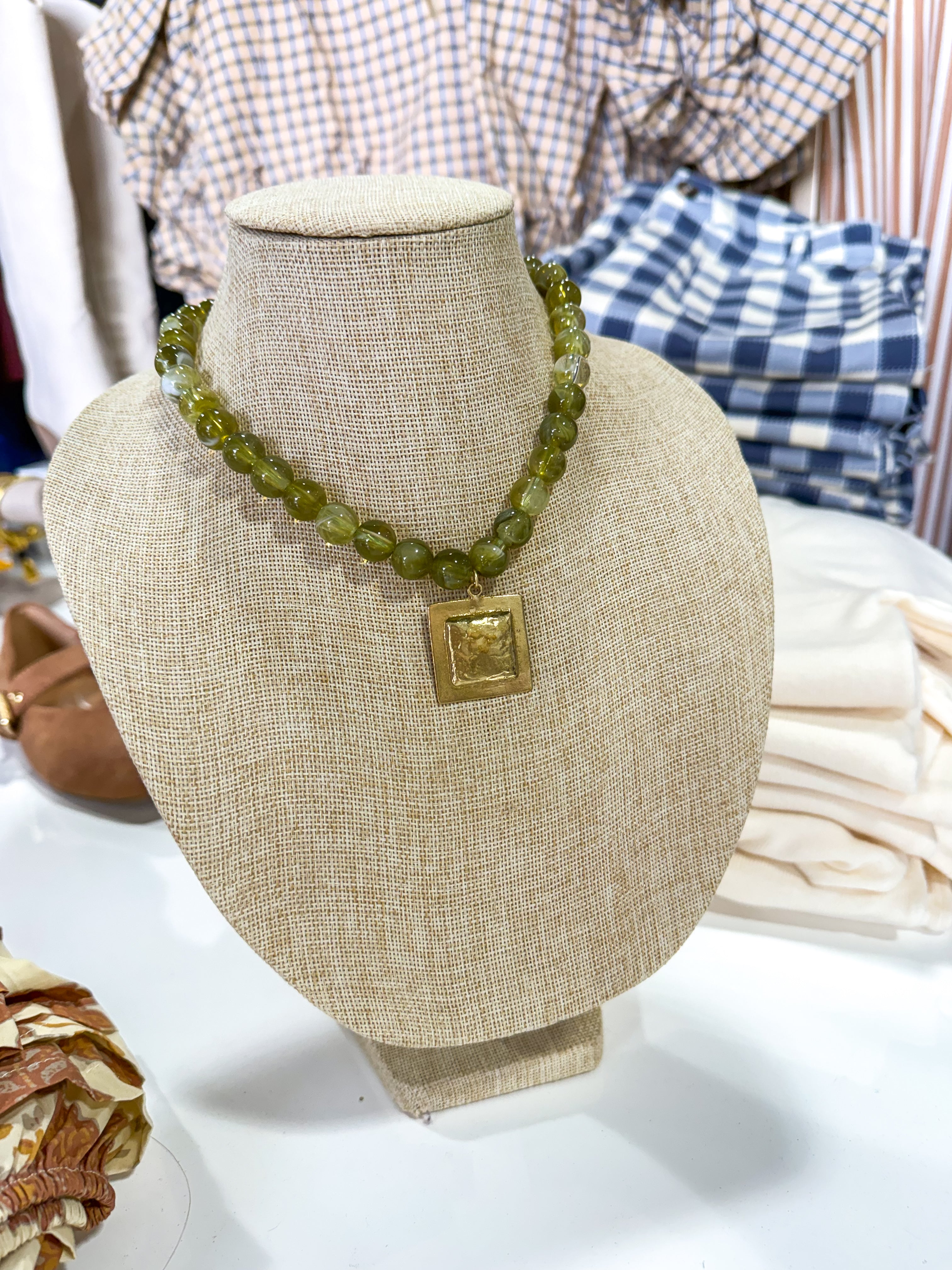Olive Gold Charm Beaded Necklace