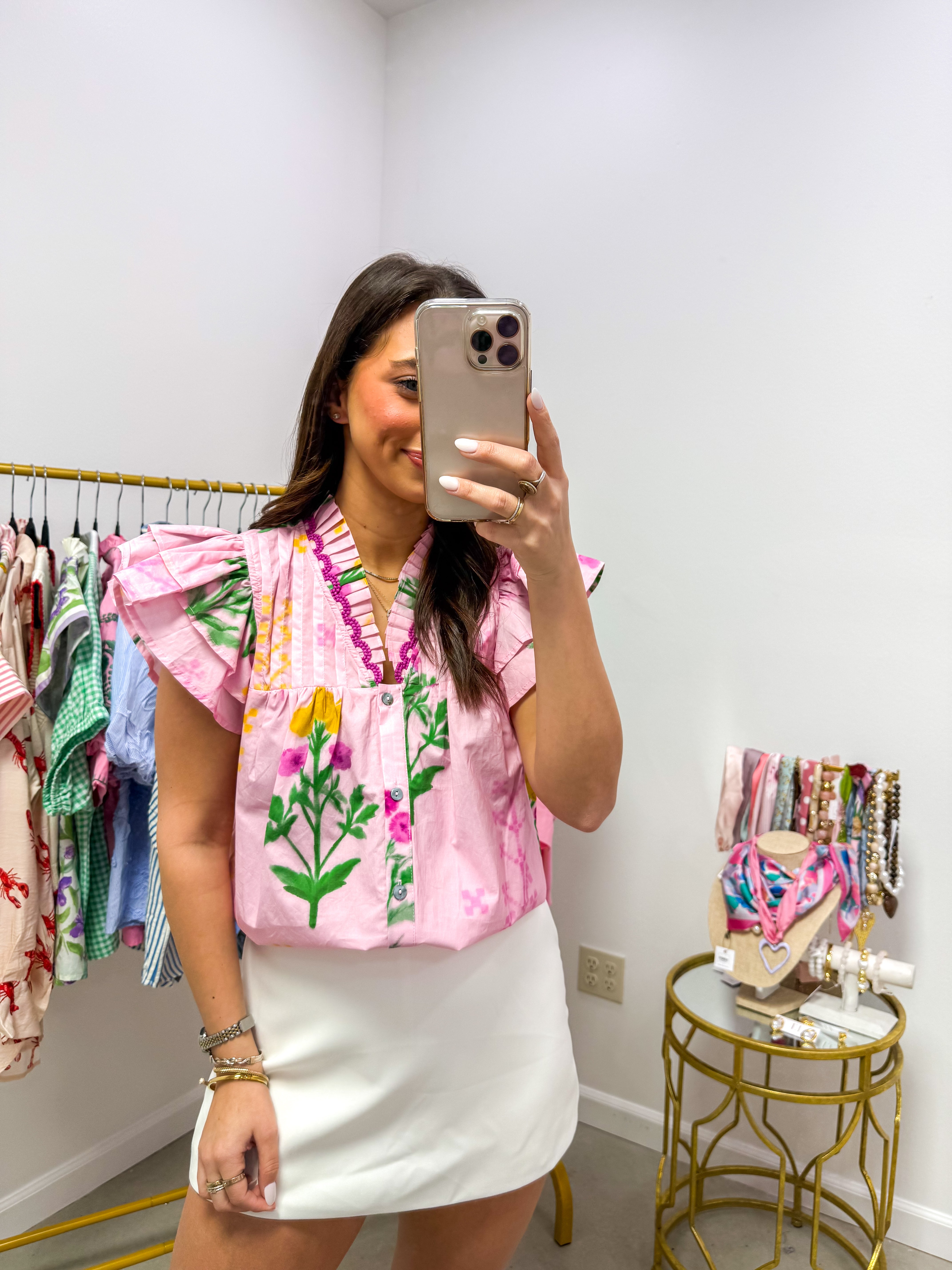 Blush Blossom Button Top