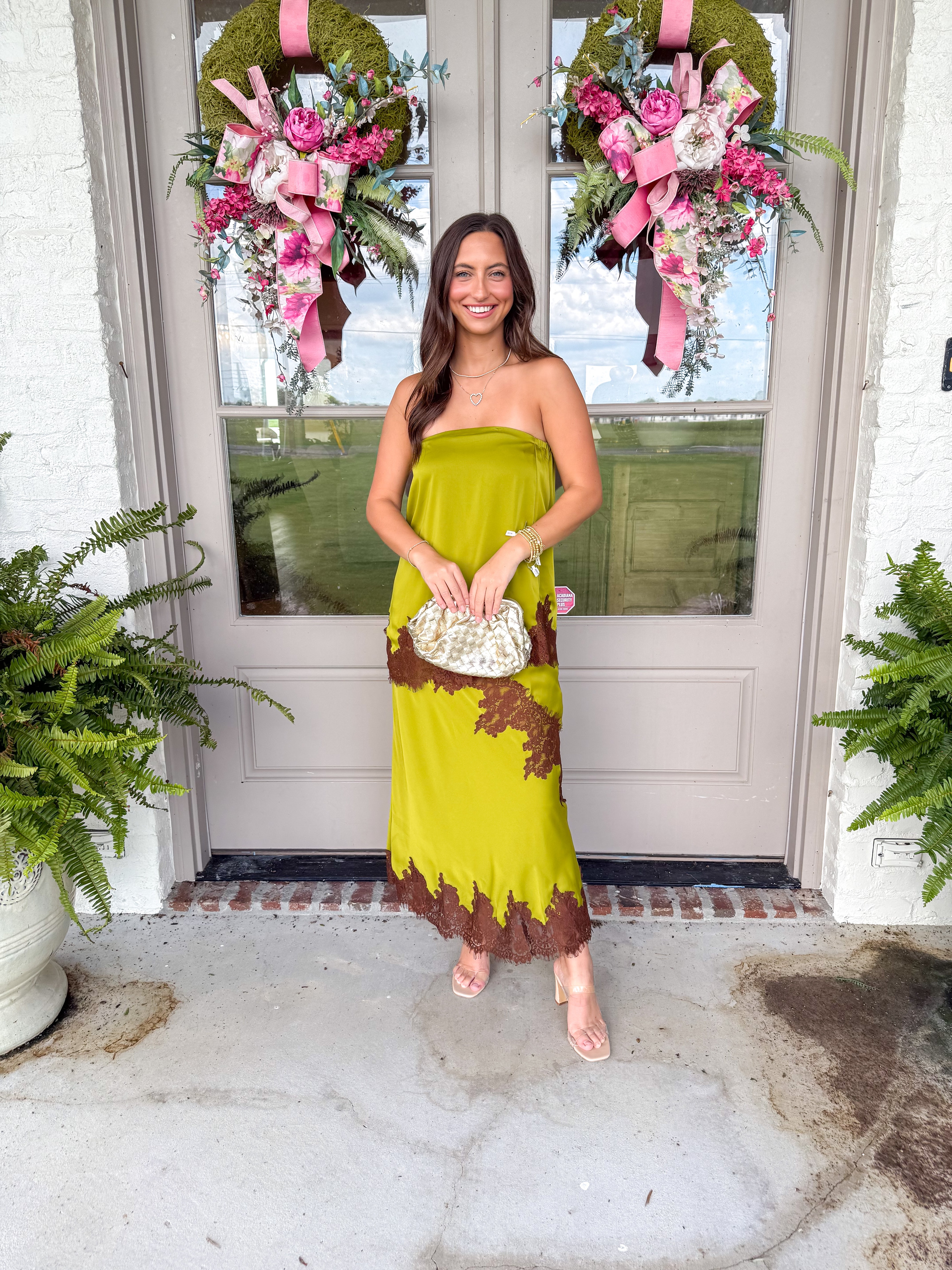 Chartreuse Charm Satin Lace Set