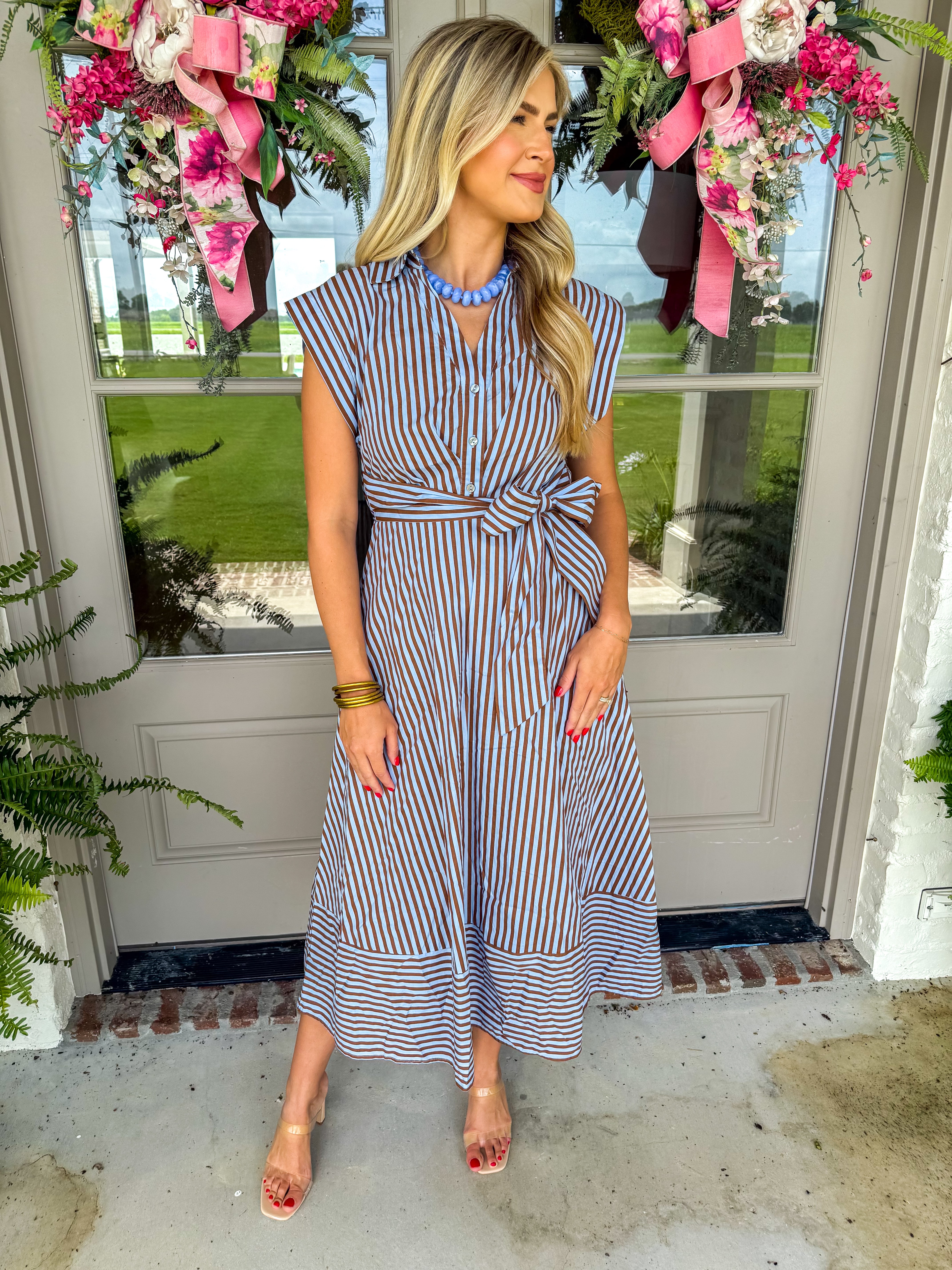 Nantucket Stripe Dress Blue/Brown