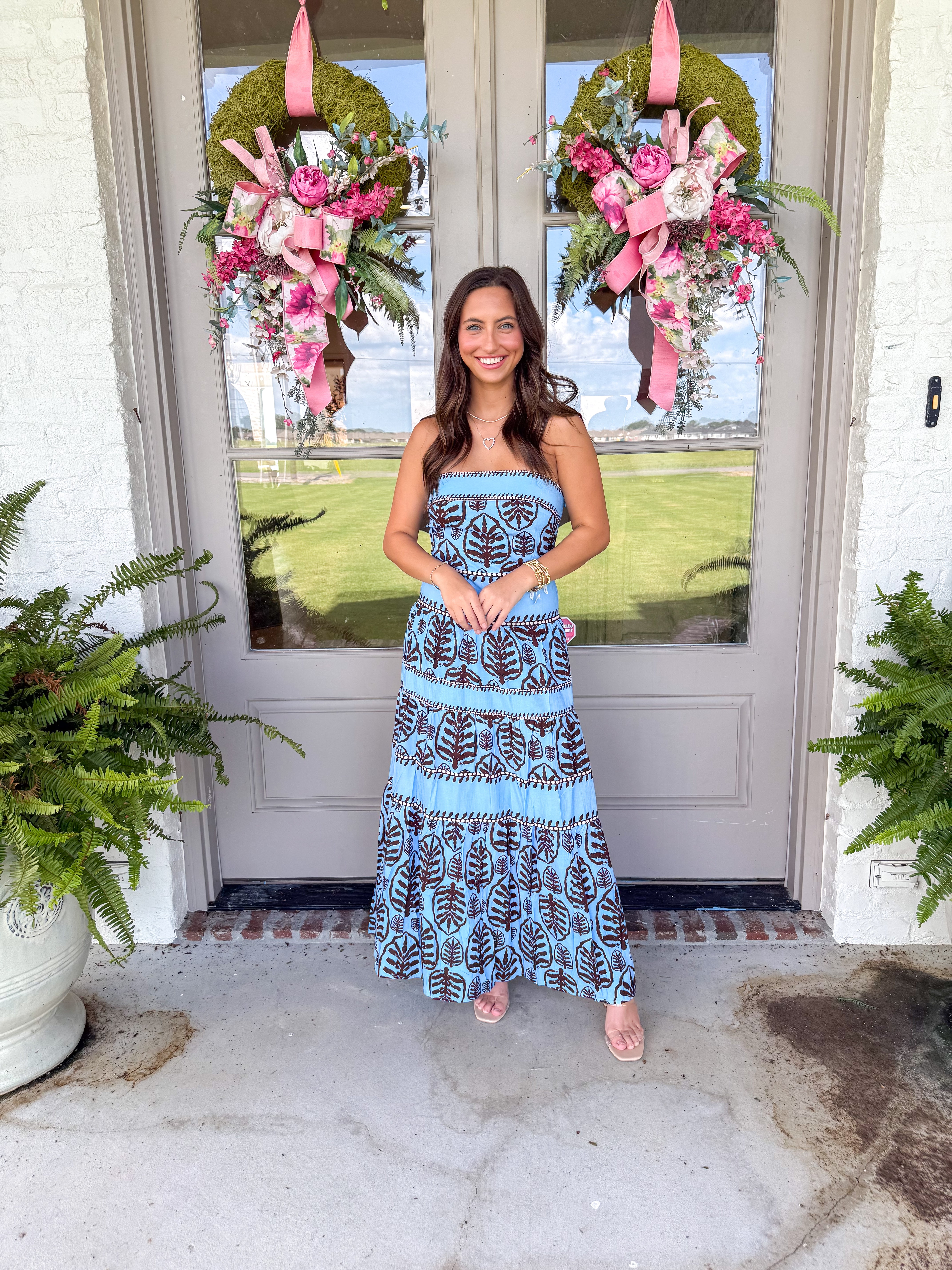 Sky Blue Botanical Maxi Dress