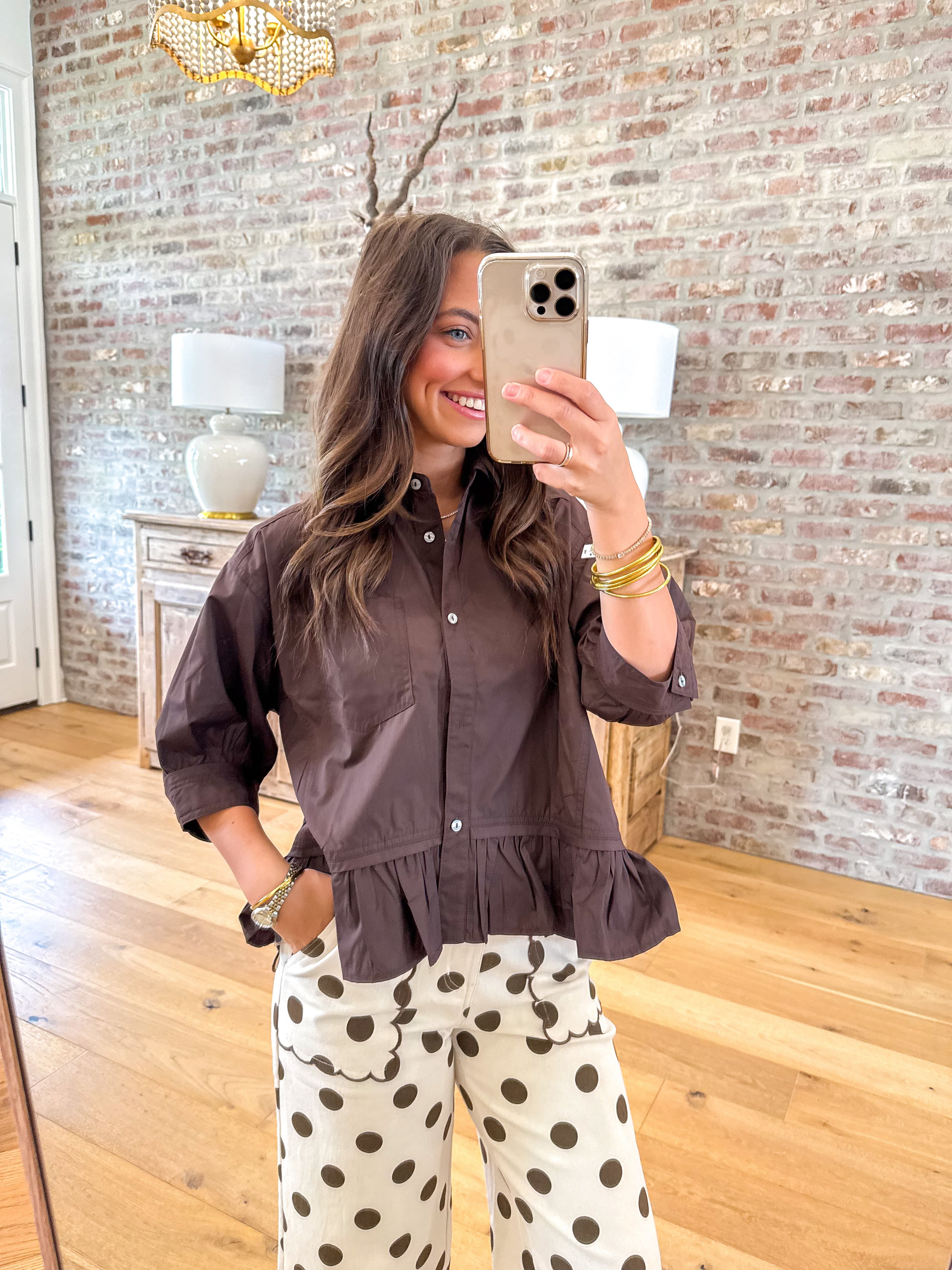 The Espresso Ruffle Button-Down