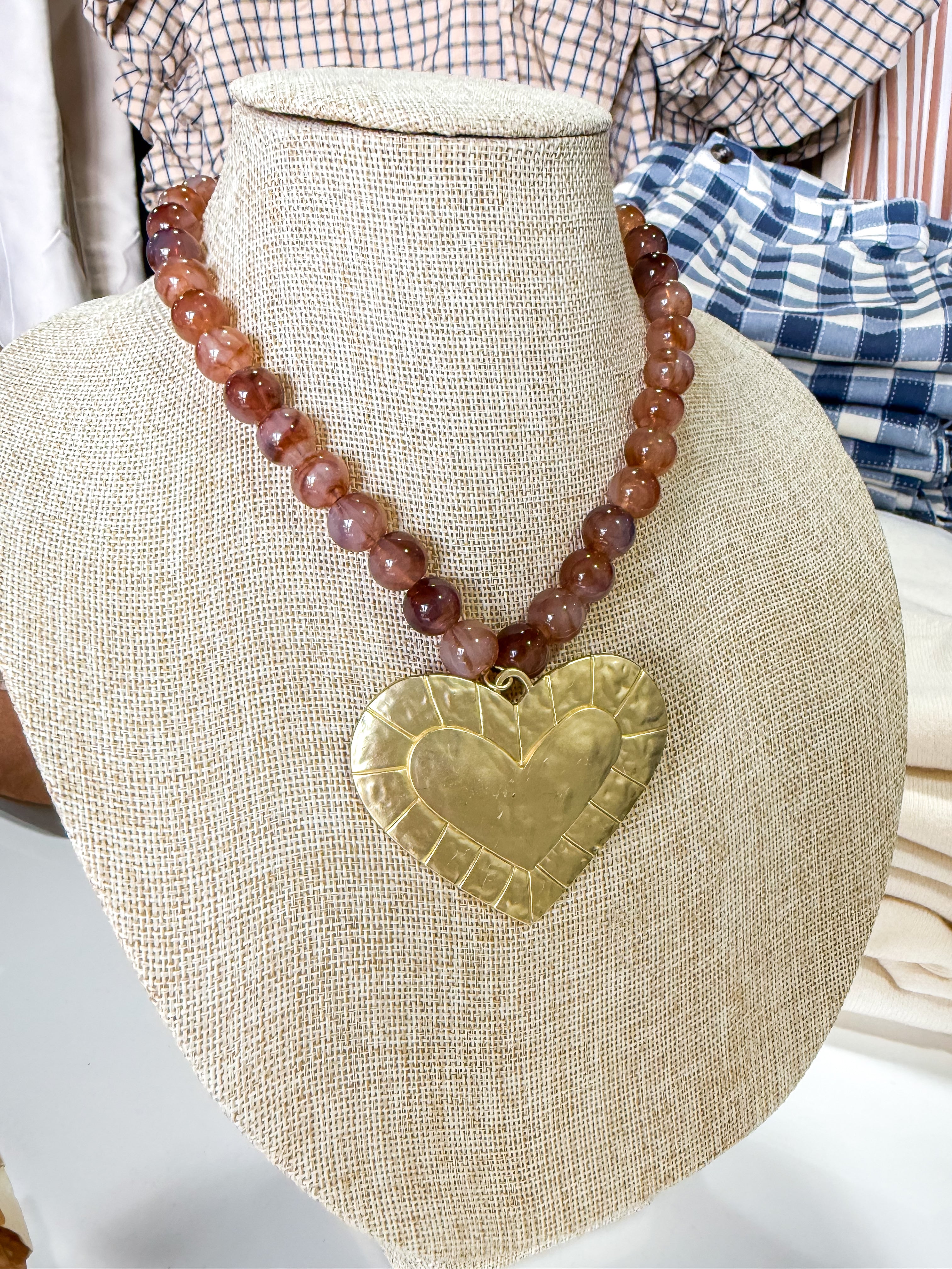 Mocha Mutli Large Heart Beaded Necklace